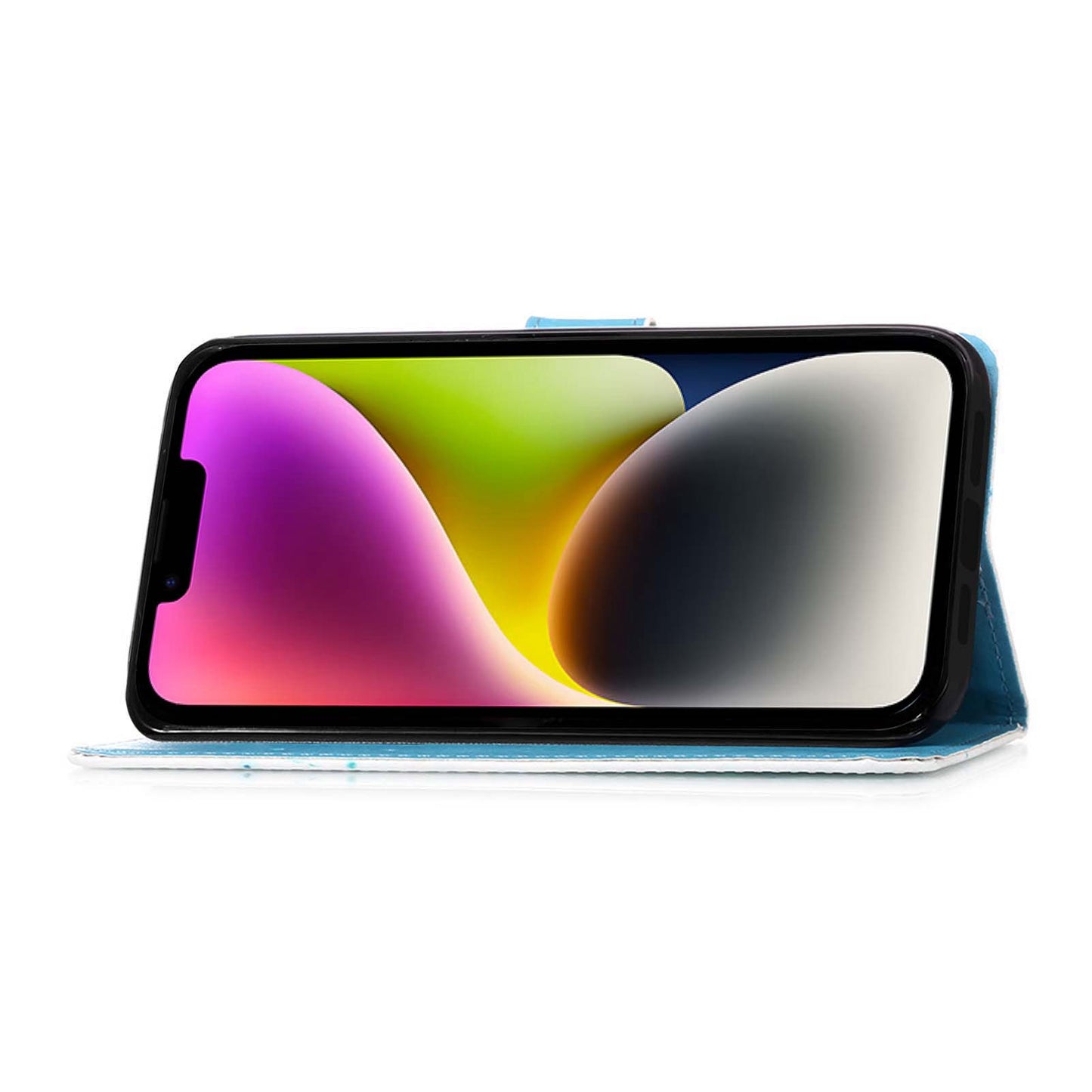 YB Pattern Printing Leather Series-4 for iPhone 15 Wallet Phone Case PU Leather Stand Cover - Eiffel Tower and Butterfly