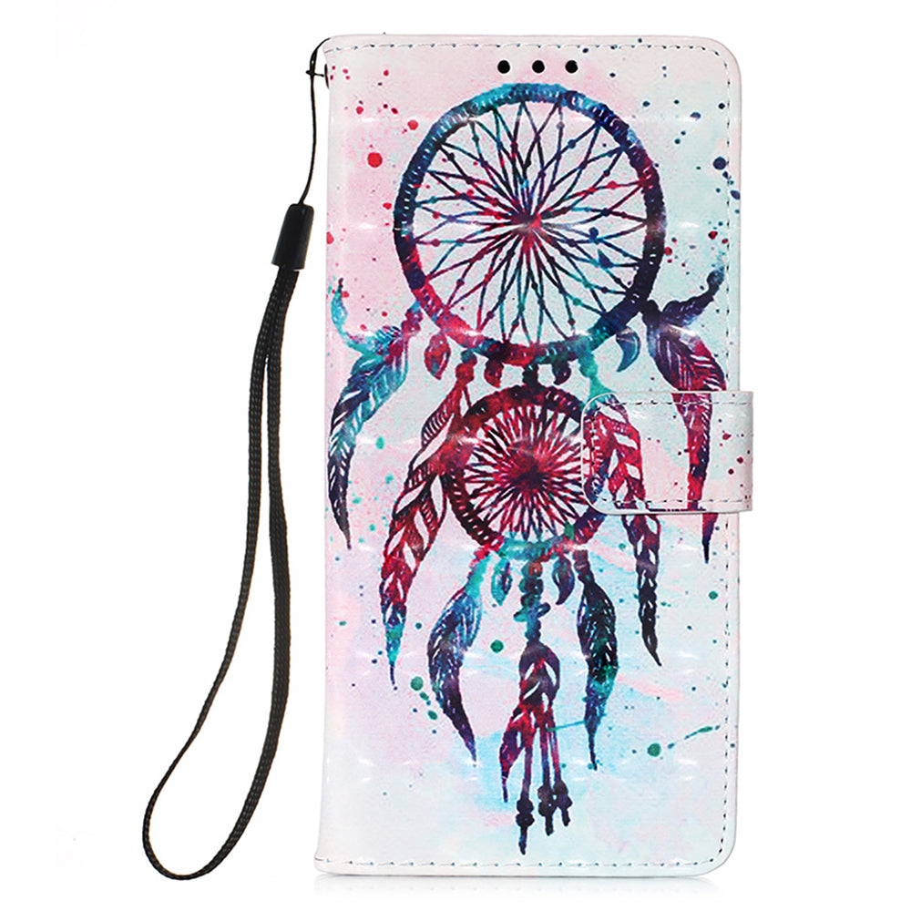YB Pattern Printing Leather Series-2 for iPhone 15 Stand Phone Cover 3D Pattern Printed Flip Wallet Case - Colorful Wind Chime