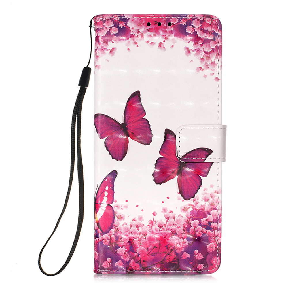YB Pattern Printing Leather Series-2 for iPhone 15 Stand Phone Cover 3D Pattern Printed Flip Wallet Case - Rose Butterflies
