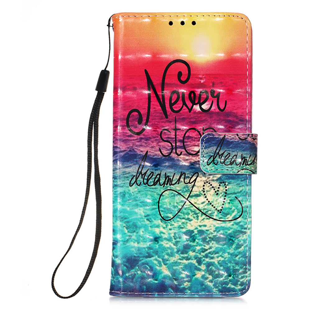 YB Pattern Printing Leather Series-2 for iPhone 15 Stand Phone Cover 3D Pattern Printed Flip Wallet Case - Never Stop Dreaming