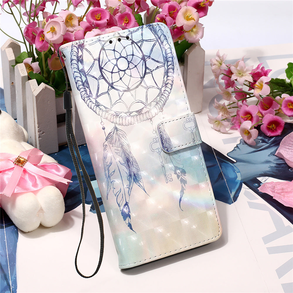 YB Pattern Printing Leather Series-2 for iPhone 15 Stand Phone Cover 3D Pattern Printed Flip Wallet Case - Dream Wind Chime