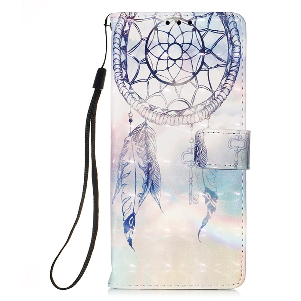 YB Pattern Printing Leather Series-2 for iPhone 15 Stand Phone Cover 3D Pattern Printed Flip Wallet Case - Dream Wind Chime