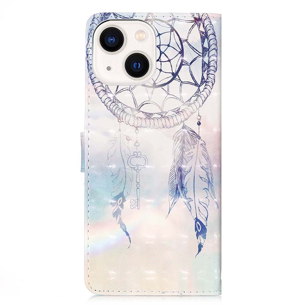 YB Pattern Printing Leather Series-2 for iPhone 15 Stand Phone Cover 3D Pattern Printed Flip Wallet Case - Dream Wind Chime