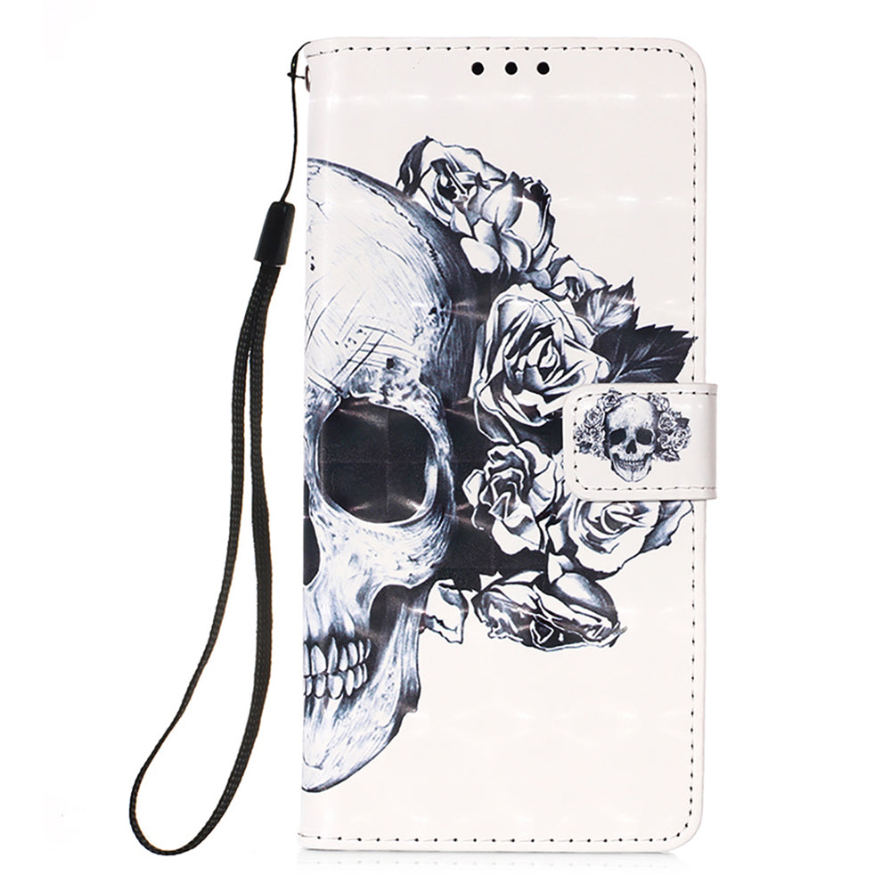 YB Pattern Printing Leather Series-2 for iPhone 15 Stand Phone Cover 3D Pattern Printed Flip Wallet Case - Skull