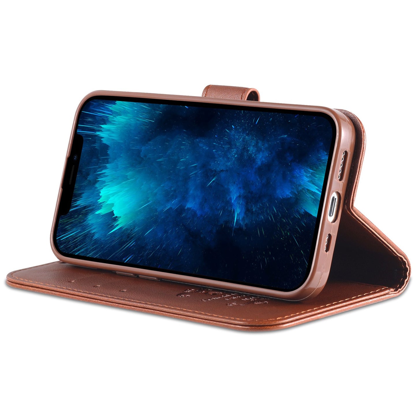 PU Leather Wallet Phone Case for iPhone 15 , Stand Phone Protective Cover - Brown