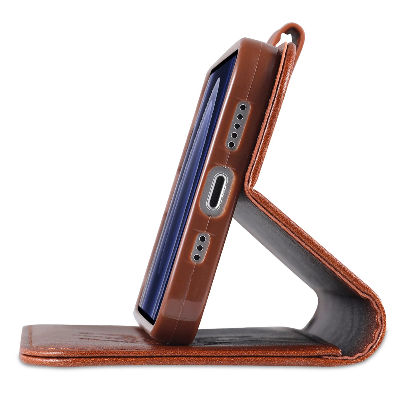 PU Leather Wallet Phone Case for iPhone 15 , Stand Phone Protective Cover - Brown