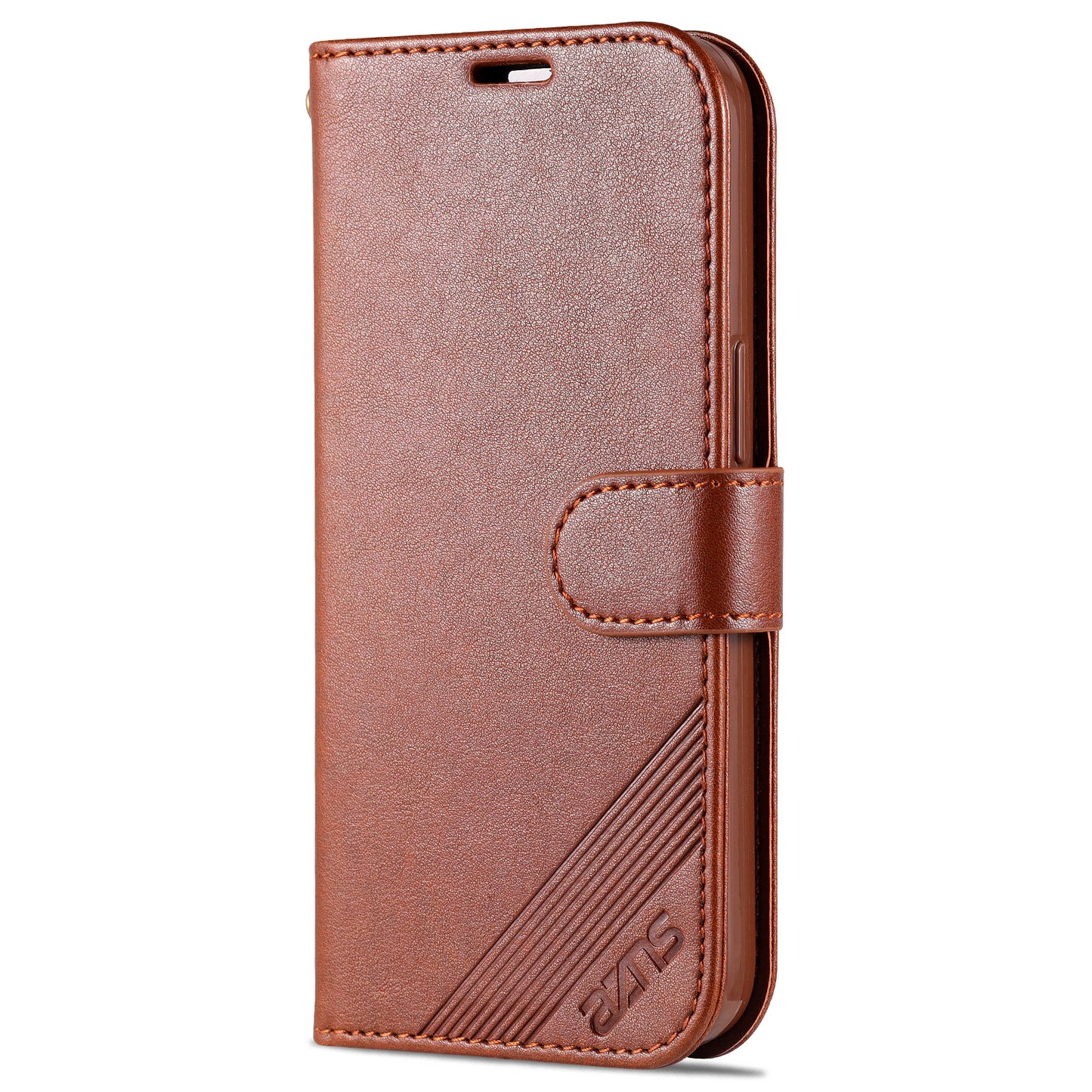 PU Leather Wallet Phone Case for iPhone 15 , Stand Phone Protective Cover - Brown