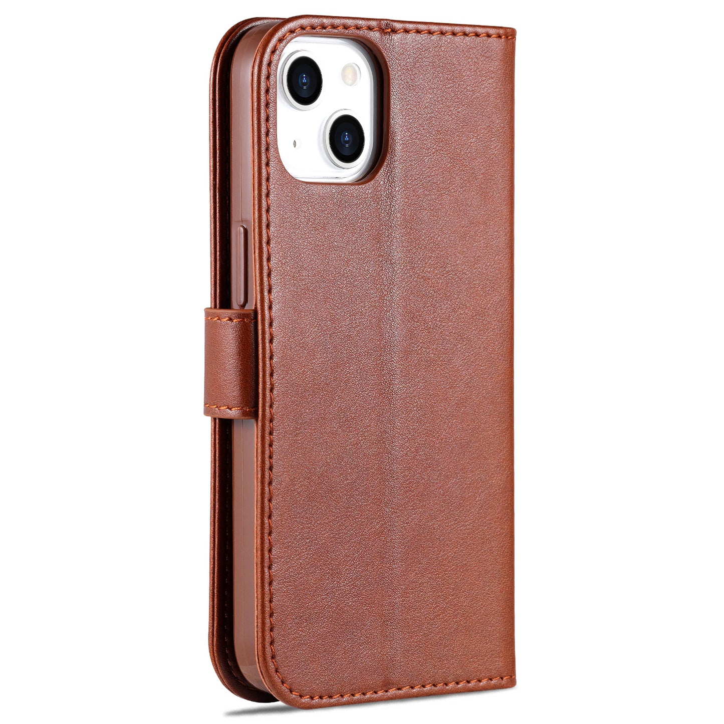 PU Leather Wallet Phone Case for iPhone 15 , Stand Phone Protective Cover - Brown