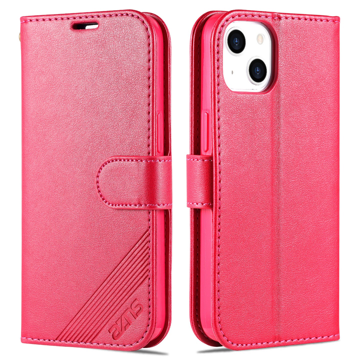 PU Leather Wallet Phone Case for iPhone 15 , Stand Phone Protective Cover - Red