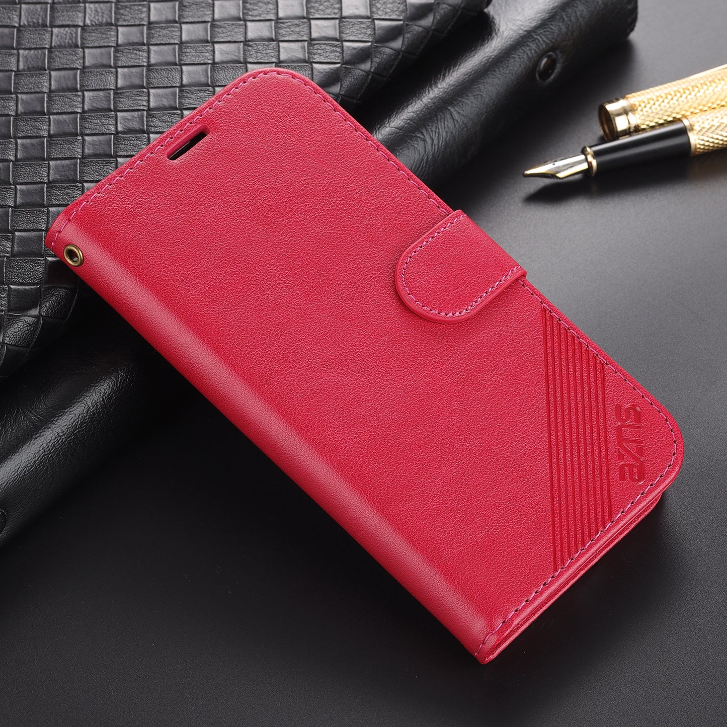 PU Leather Wallet Phone Case for iPhone 15 , Stand Phone Protective Cover - Red