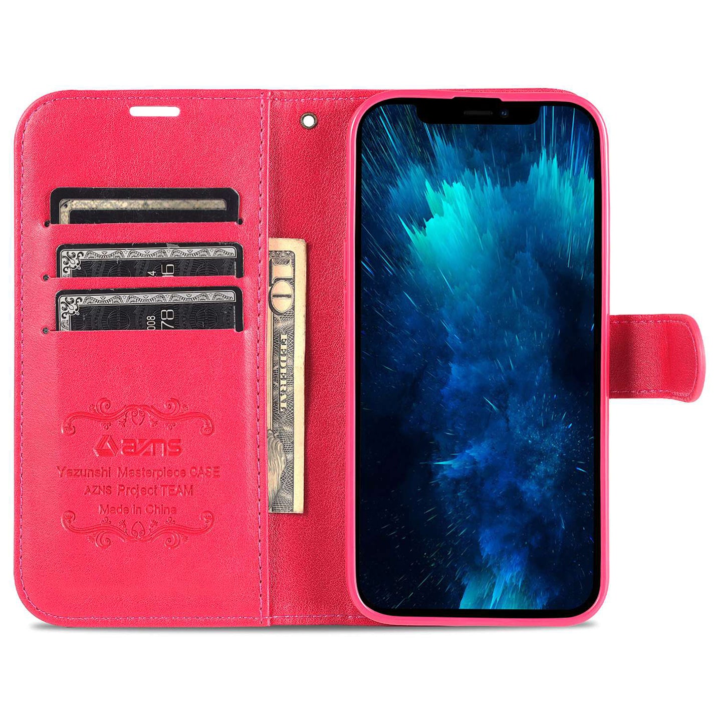 PU Leather Wallet Phone Case for iPhone 15 , Stand Phone Protective Cover - Red