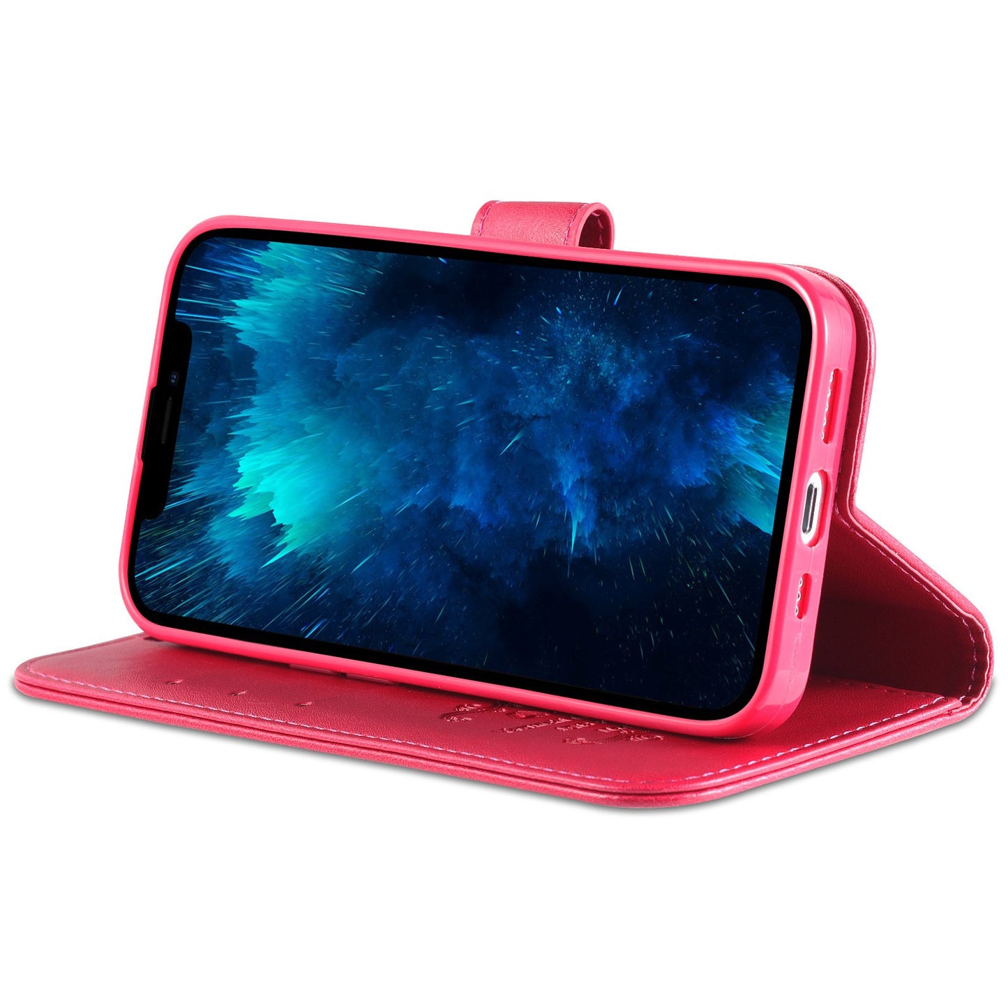 PU Leather Wallet Phone Case for iPhone 15 , Stand Phone Protective Cover - Red
