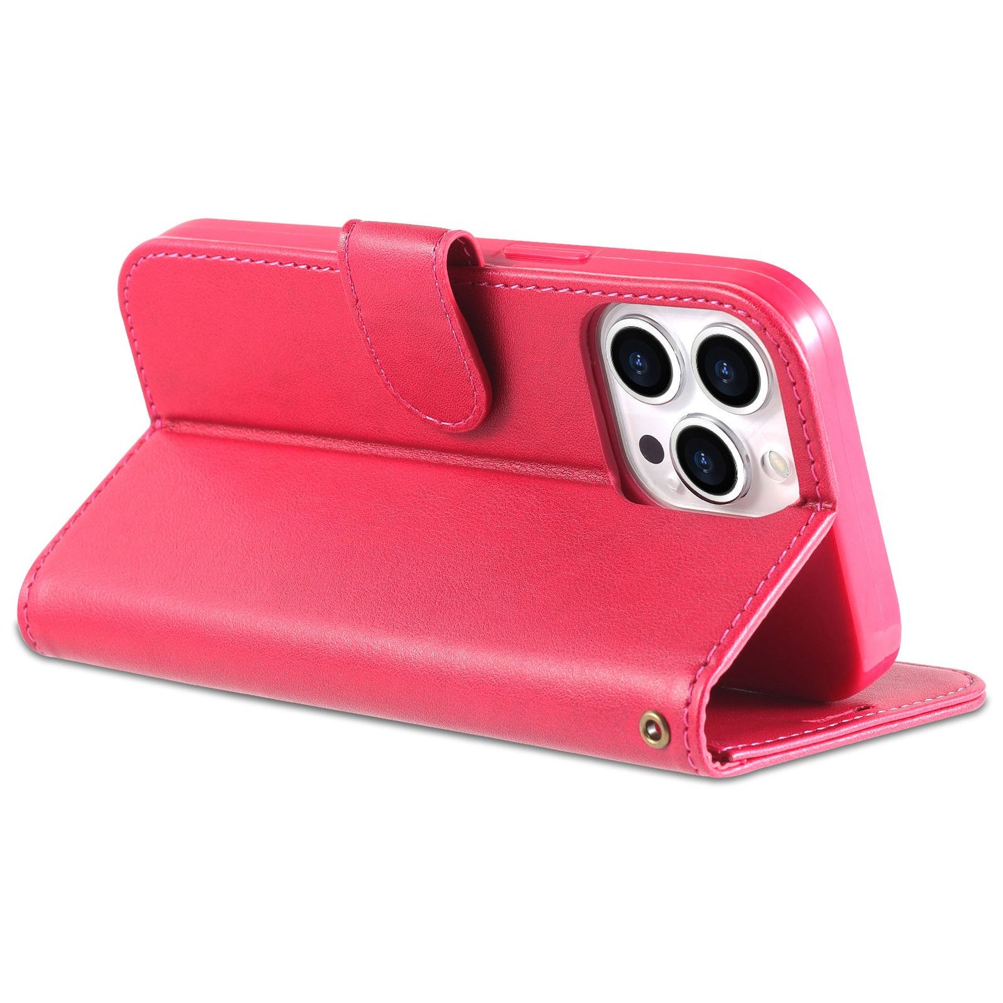 PU Leather Wallet Phone Case for iPhone 15 , Stand Phone Protective Cover - Red