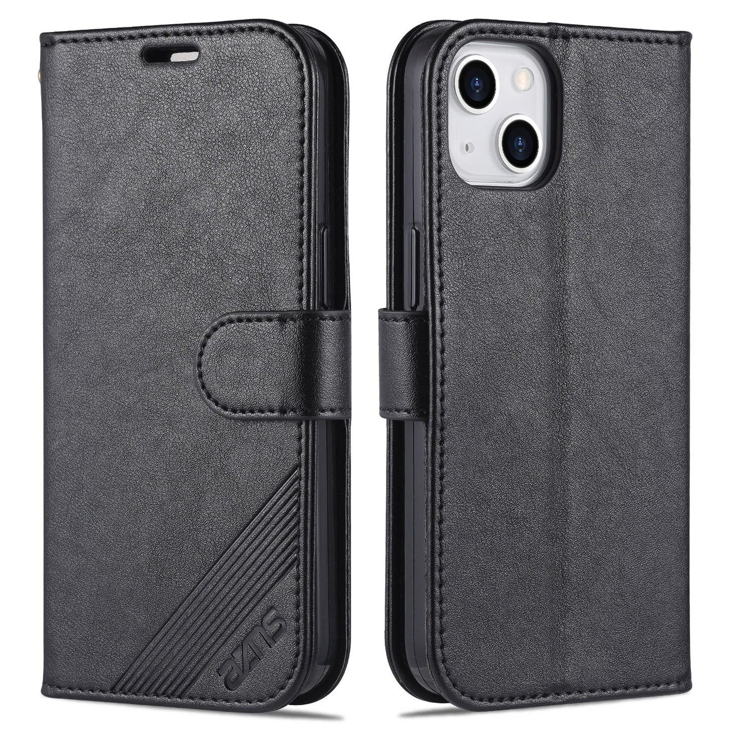 PU Leather Wallet Phone Case for iPhone 15 , Stand Phone Protective Cover - Black