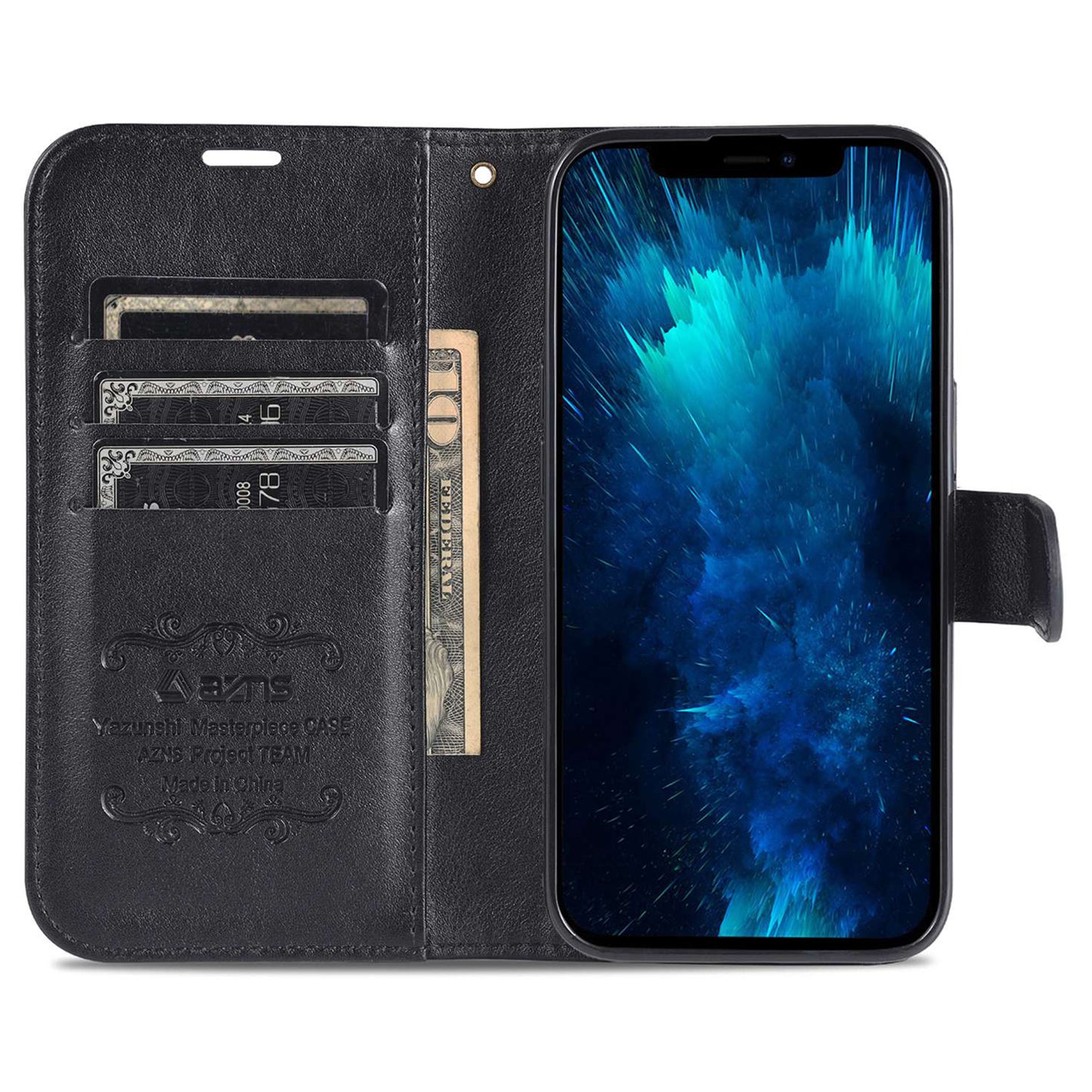 PU Leather Wallet Phone Case for iPhone 15 , Stand Phone Protective Cover - Black