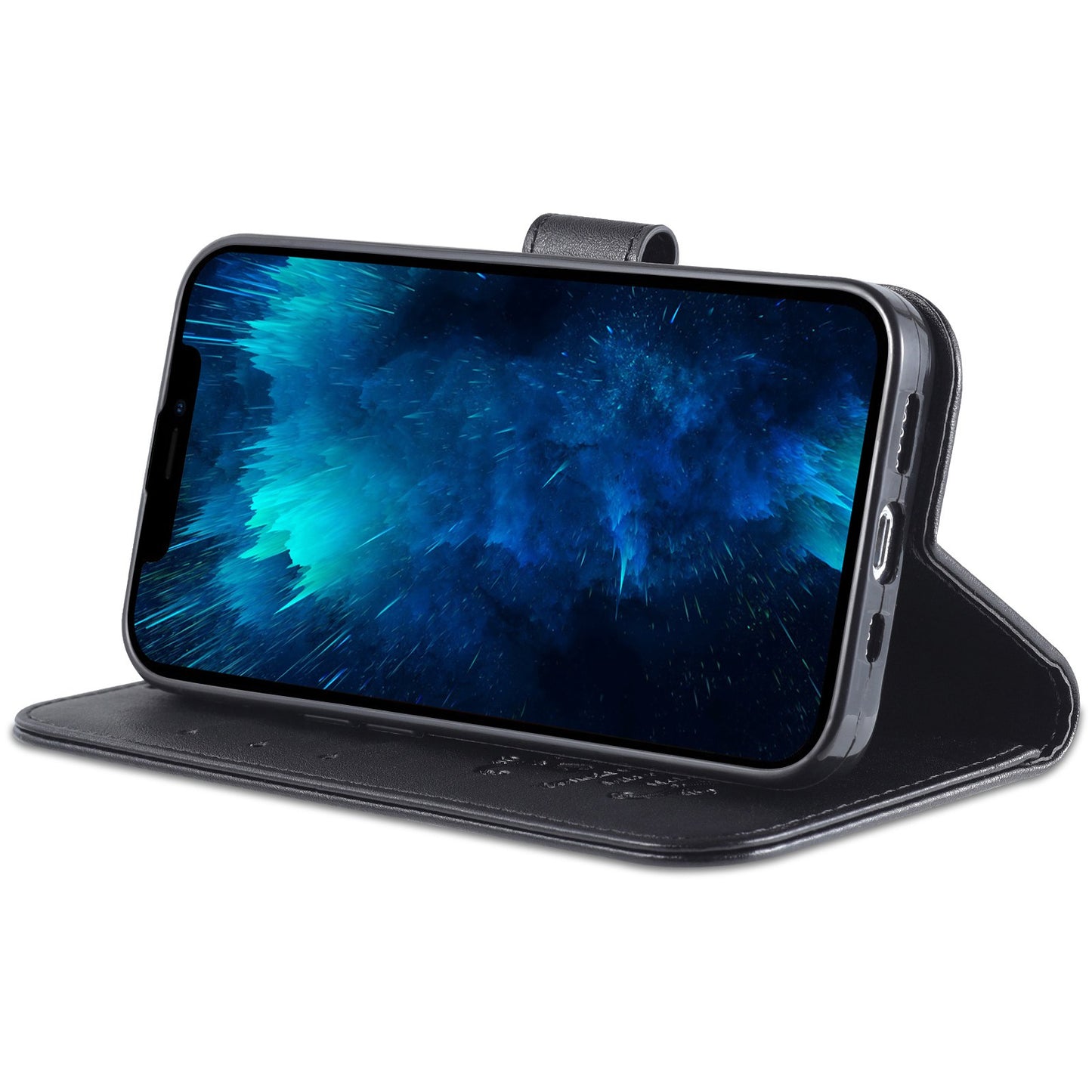 PU Leather Wallet Phone Case for iPhone 15 , Stand Phone Protective Cover - Black