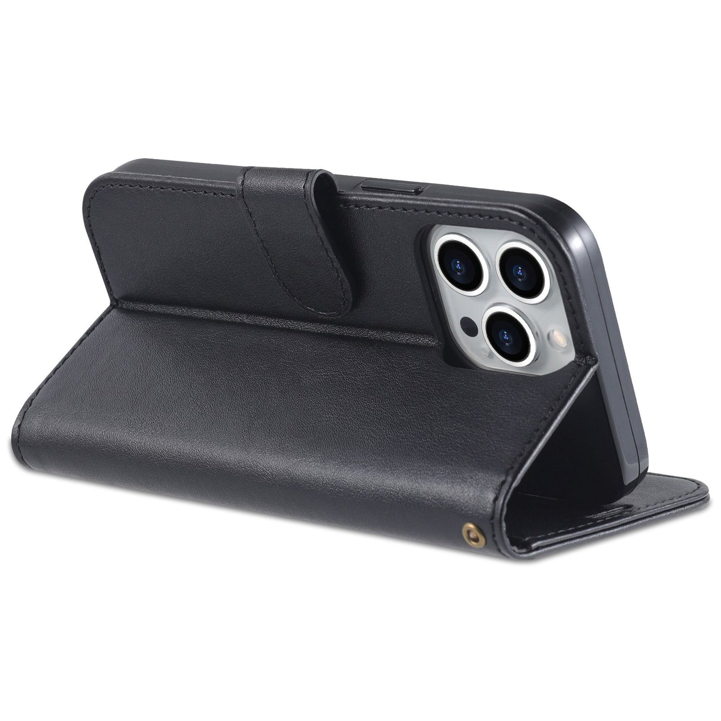 PU Leather Wallet Phone Case for iPhone 15 , Stand Phone Protective Cover - Black