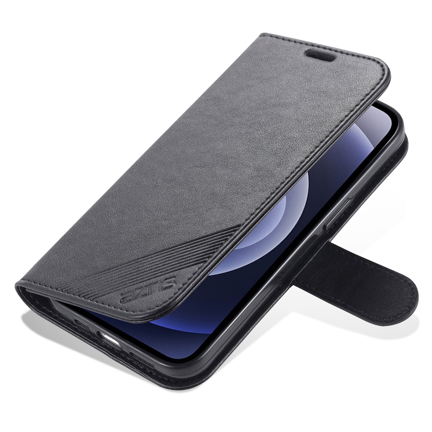 PU Leather Wallet Phone Case for iPhone 15 , Stand Phone Protective Cover - Black