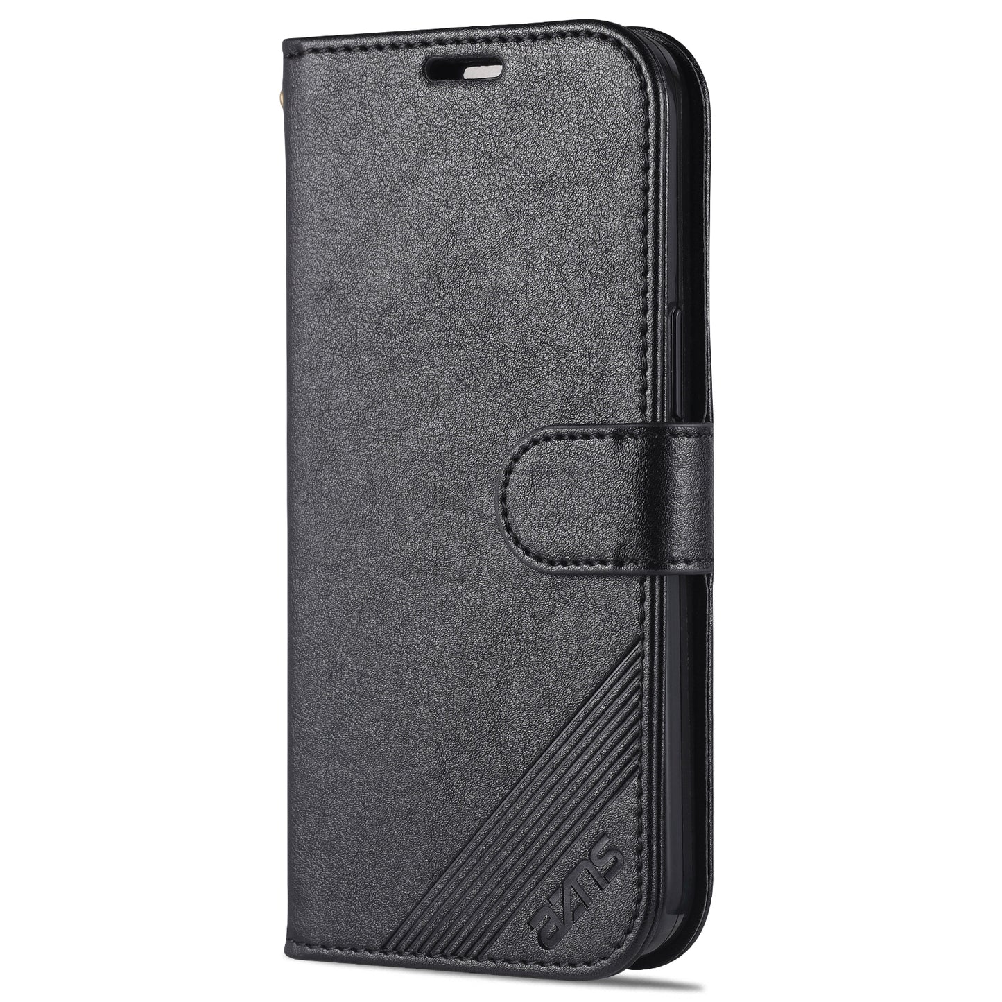 PU Leather Wallet Phone Case for iPhone 15 , Stand Phone Protective Cover - Black