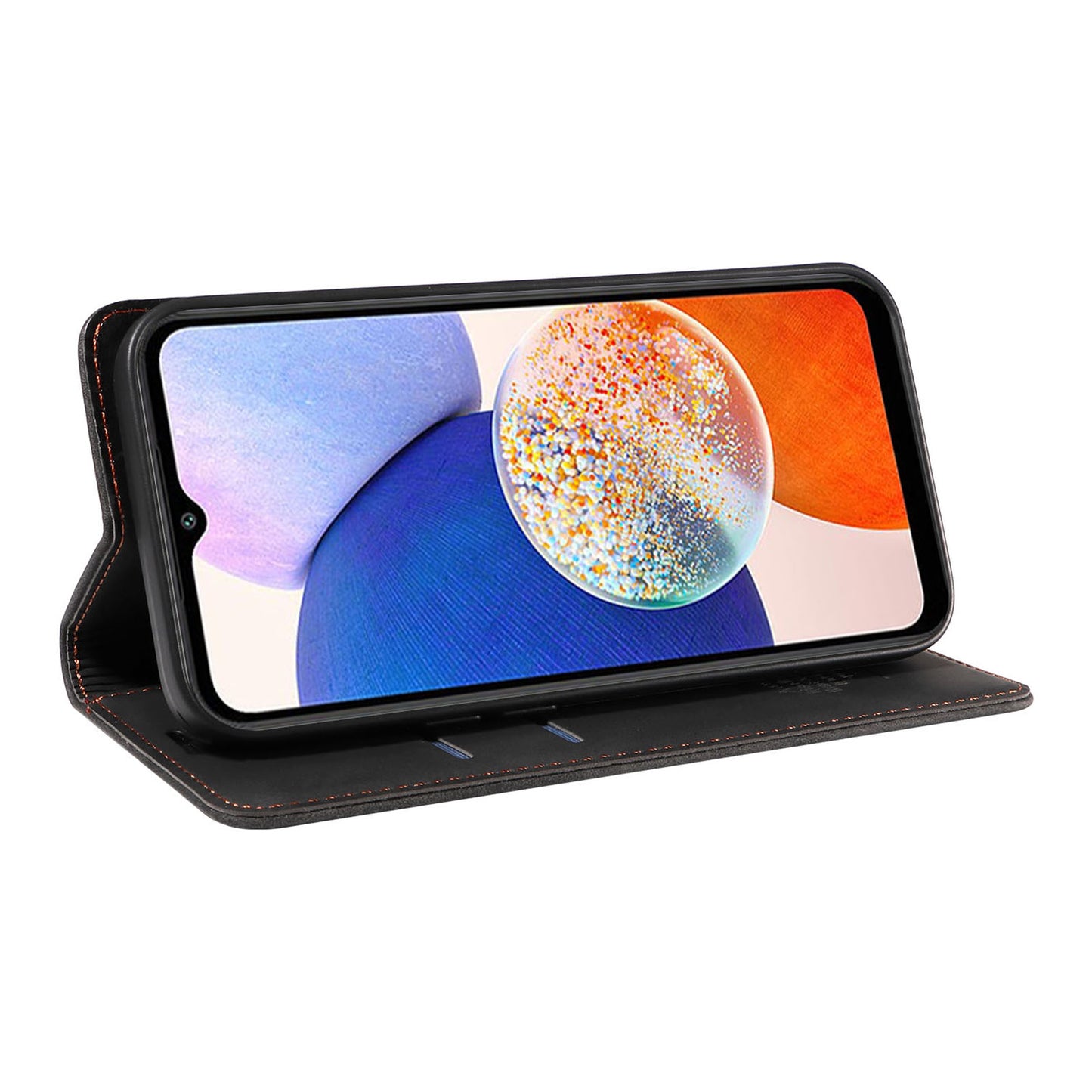 Uniqkart 003 For Samsung Galaxy A14 4G / 5G Phone Stand Cover Shockproof Wallet RFID Blocking PU Leather Case - Black