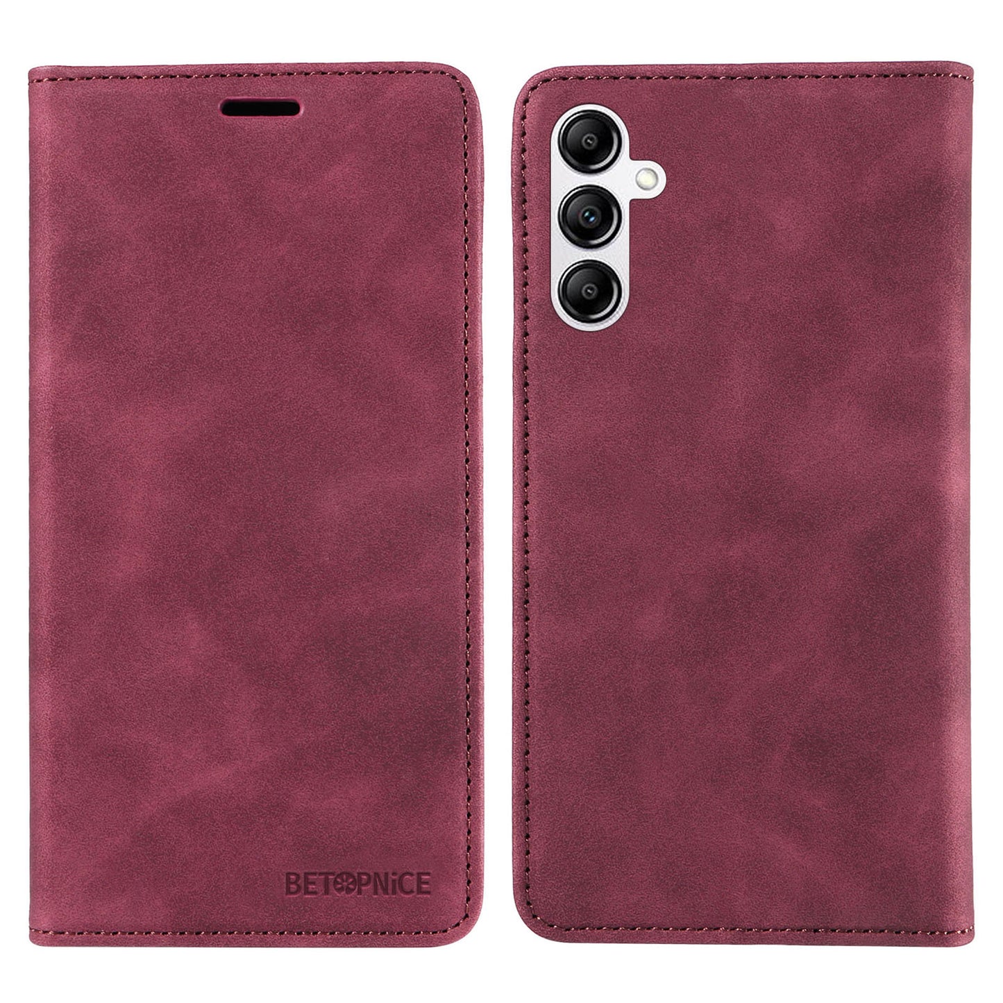 Uniqkart 003 For Samsung Galaxy A14 4G / 5G Phone Stand Cover Shockproof Wallet RFID Blocking PU Leather Case - Red