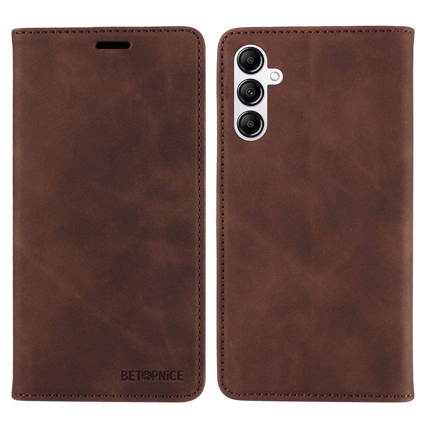 Uniqkart 003 For Samsung Galaxy A14 4G / 5G Phone Stand Cover Shockproof Wallet RFID Blocking PU Leather Case - Brown