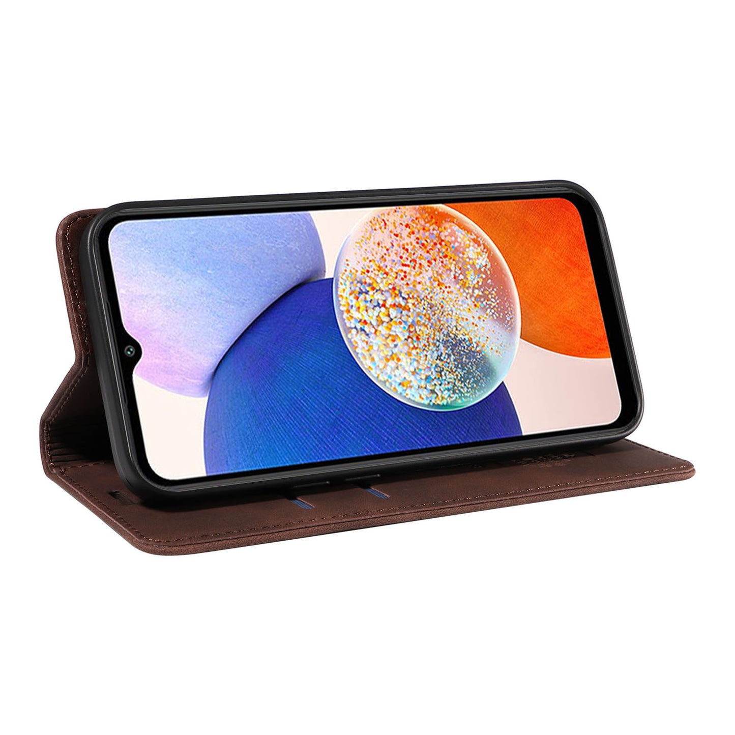 Uniqkart 003 For Samsung Galaxy A14 4G / 5G Phone Stand Cover Shockproof Wallet RFID Blocking PU Leather Case - Brown