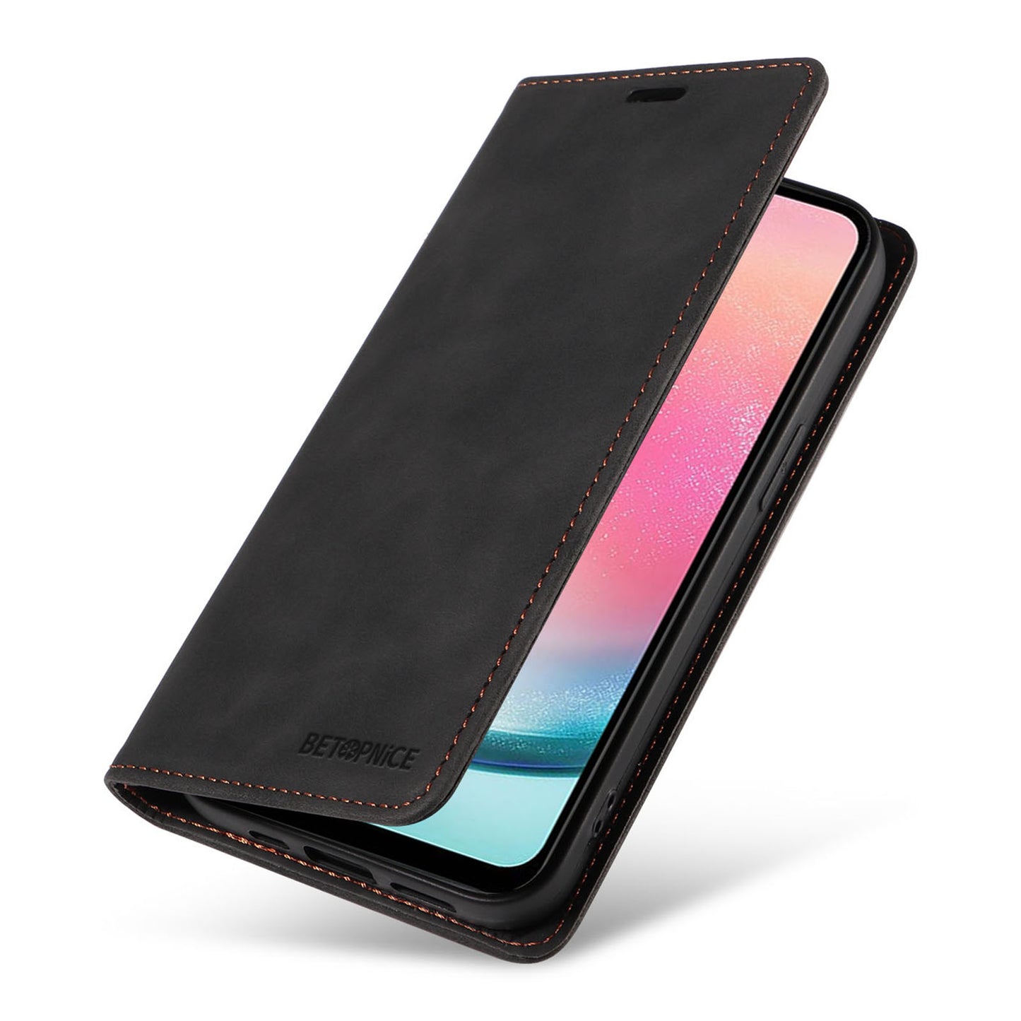 Uniqkart 003 For Samsung Galaxy A24 4G RFID Blocking PU Leather Stand Cover Shockproof Wallet Cell Phone Case - Black