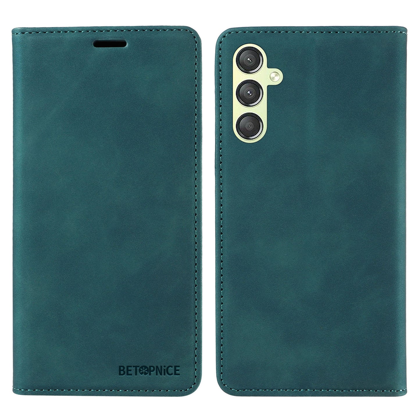 Uniqkart 003 For Samsung Galaxy A24 4G RFID Blocking PU Leather Stand Cover Shockproof Wallet Cell Phone Case - Green