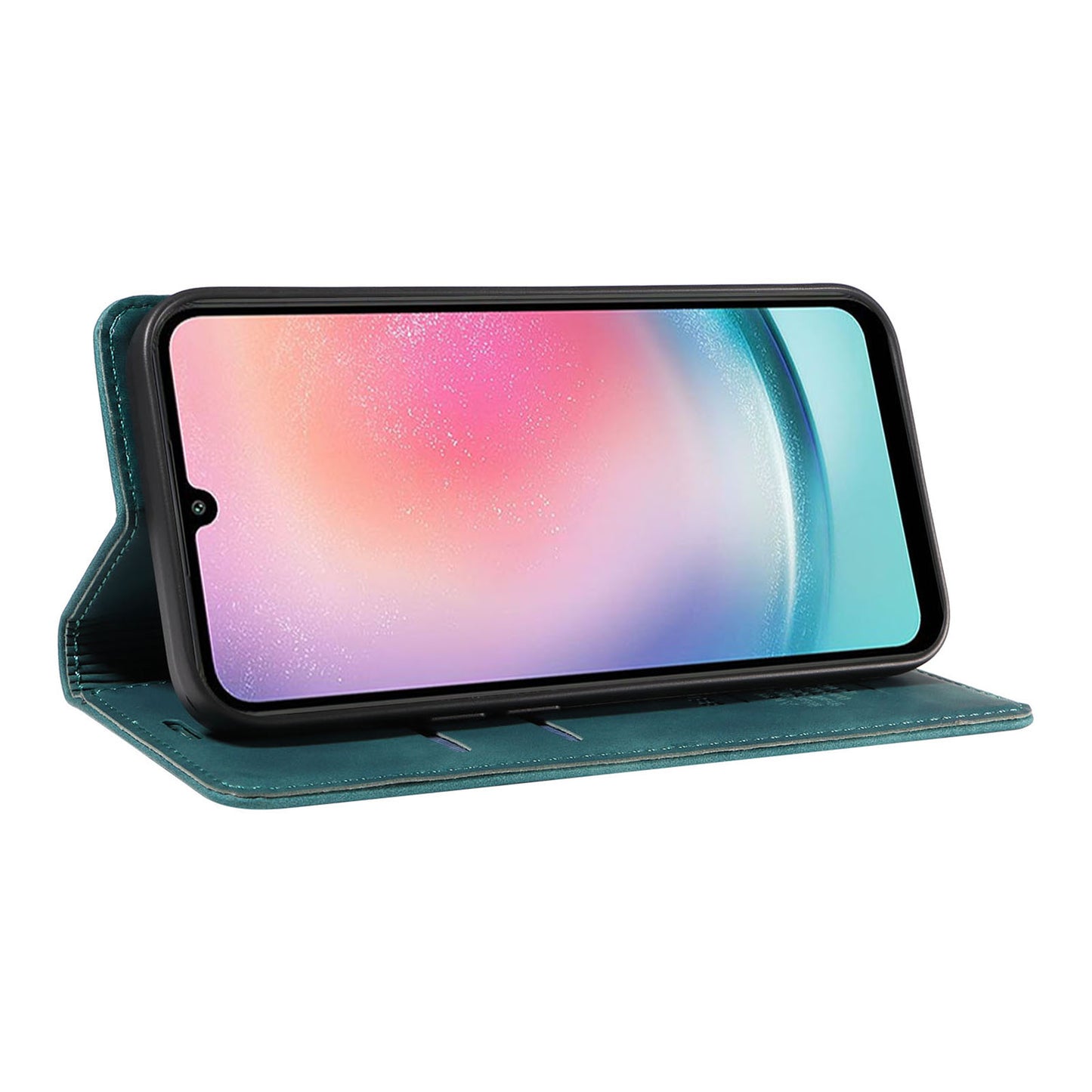 Uniqkart 003 For Samsung Galaxy A24 4G RFID Blocking PU Leather Stand Cover Shockproof Wallet Cell Phone Case - Green