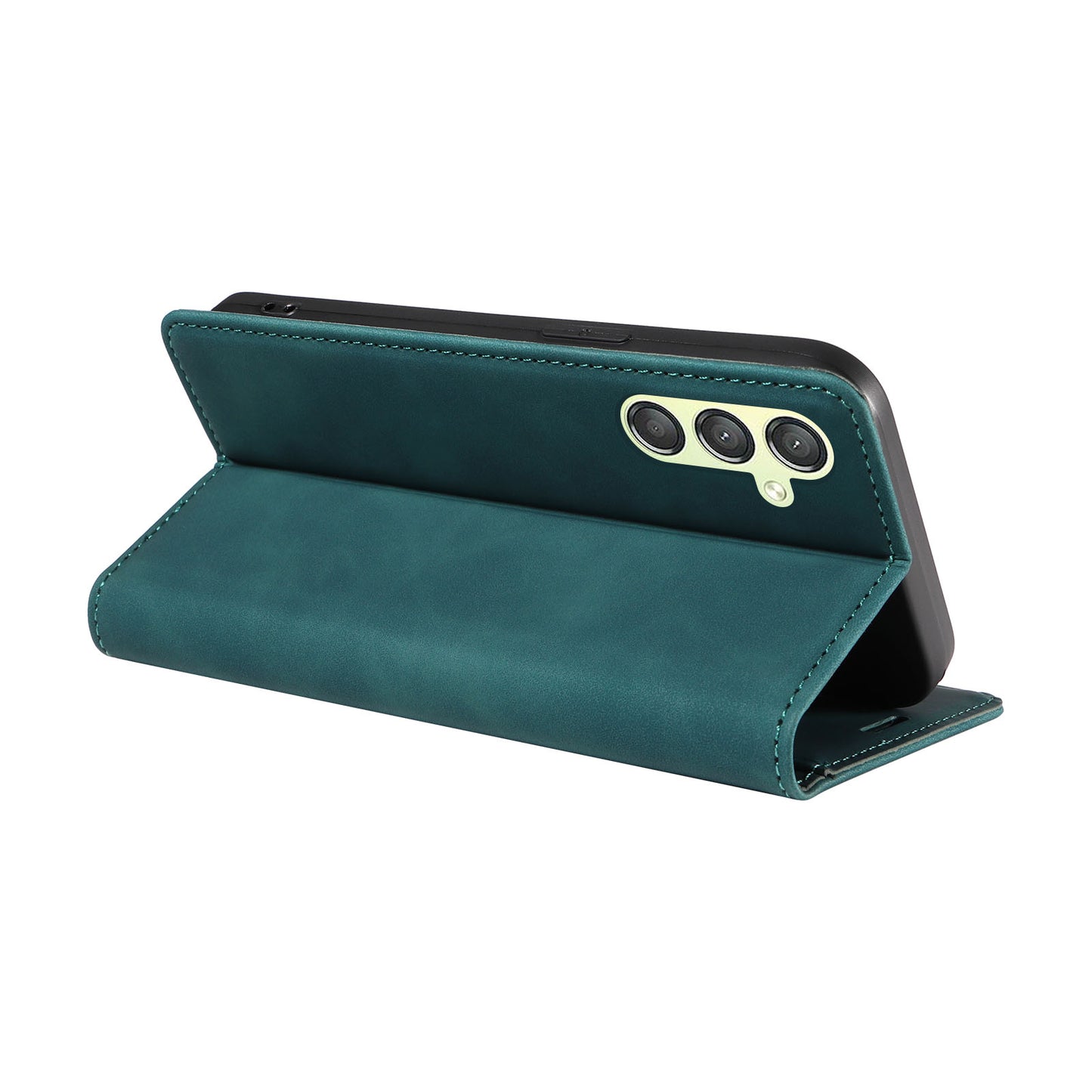 Uniqkart 003 For Samsung Galaxy A24 4G RFID Blocking PU Leather Stand Cover Shockproof Wallet Cell Phone Case - Green