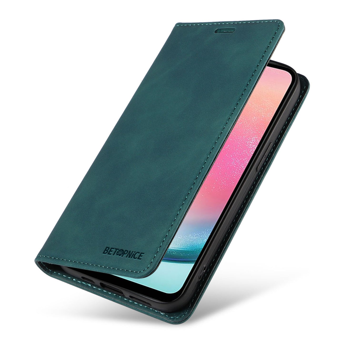 Uniqkart 003 For Samsung Galaxy A24 4G RFID Blocking PU Leather Stand Cover Shockproof Wallet Cell Phone Case - Green