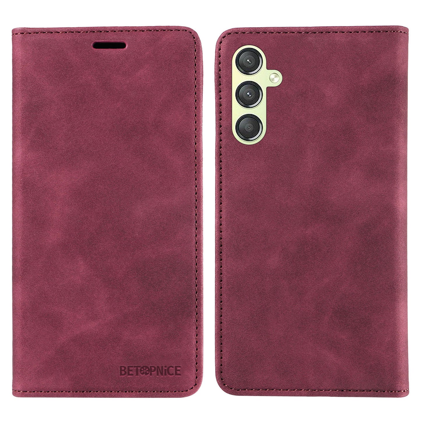 Uniqkart 003 For Samsung Galaxy A24 4G RFID Blocking PU Leather Stand Cover Shockproof Wallet Cell Phone Case - Red