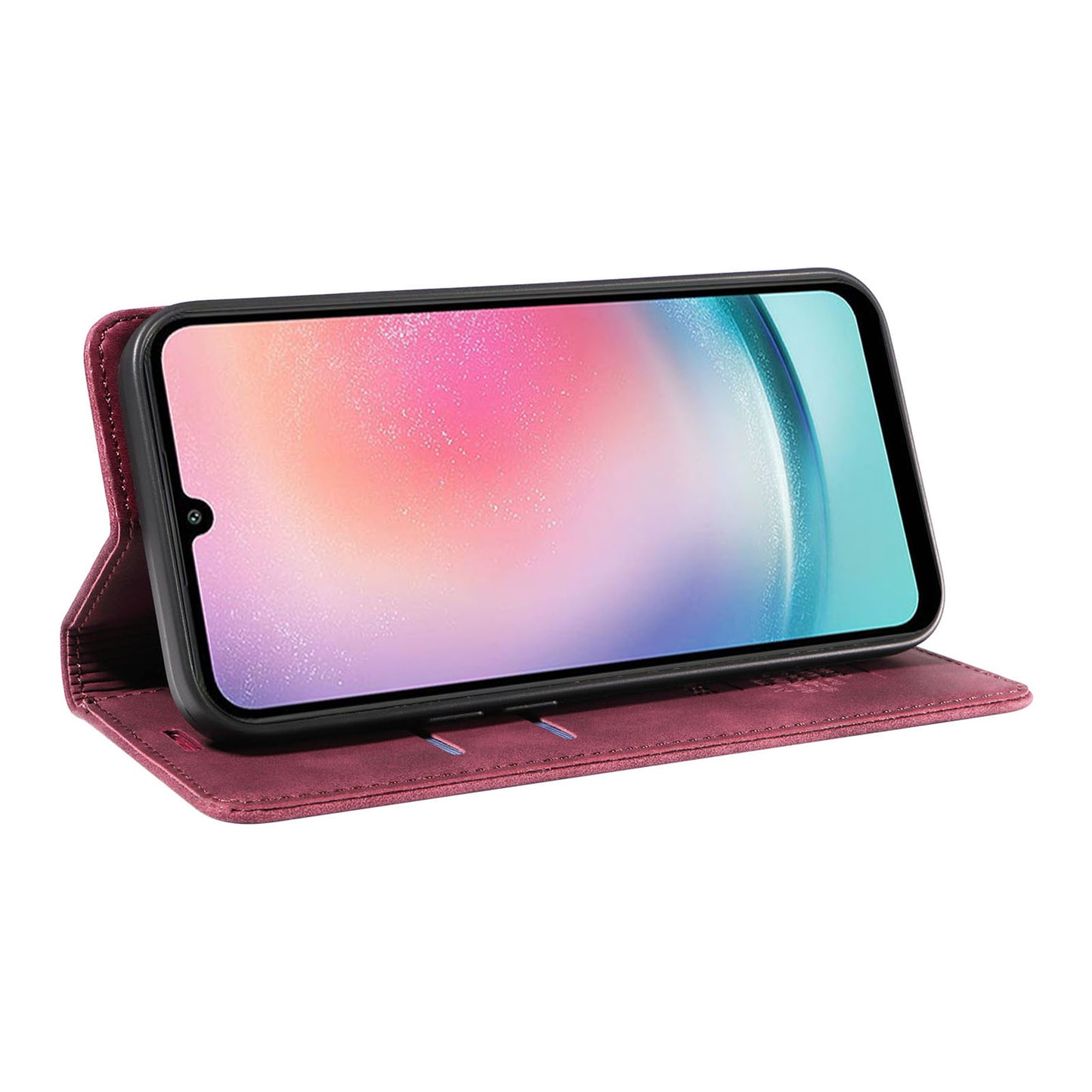 Uniqkart 003 For Samsung Galaxy A24 4G RFID Blocking PU Leather Stand Cover Shockproof Wallet Cell Phone Case - Red