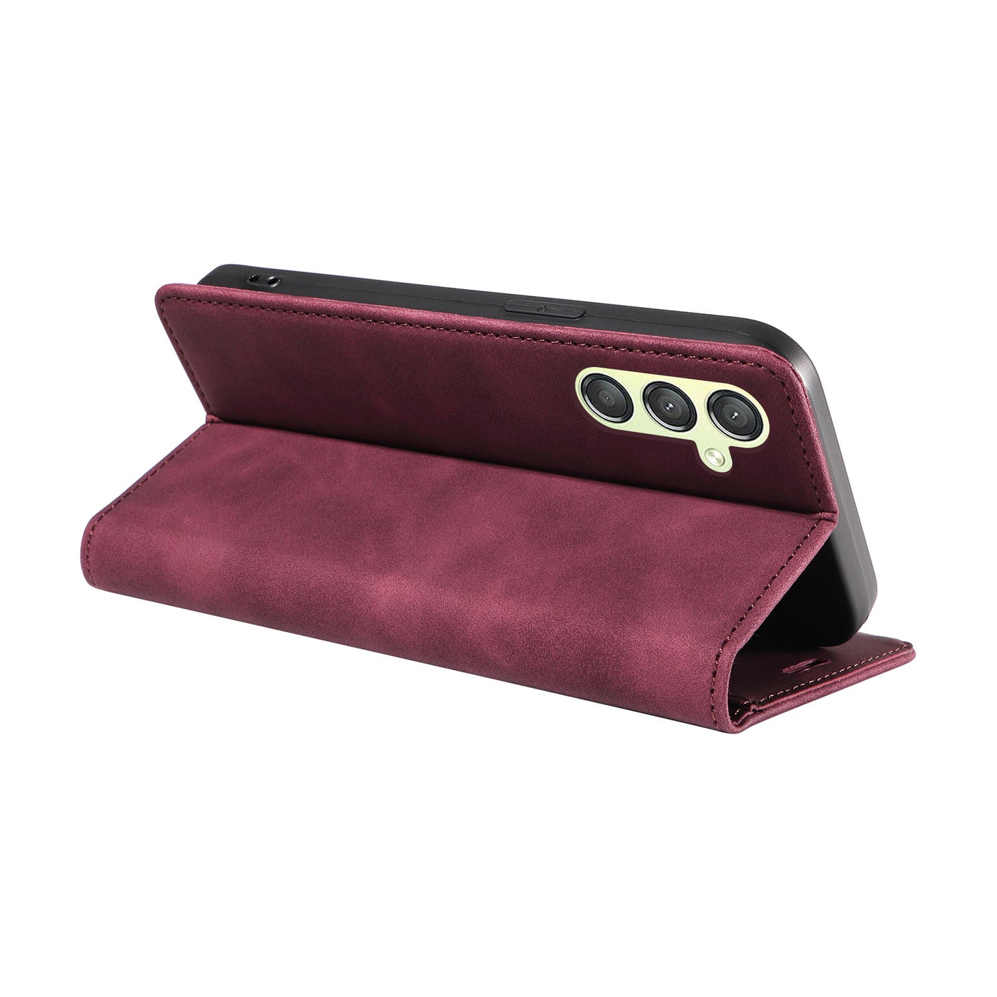 Uniqkart 003 For Samsung Galaxy A24 4G RFID Blocking PU Leather Stand Cover Shockproof Wallet Cell Phone Case - Red