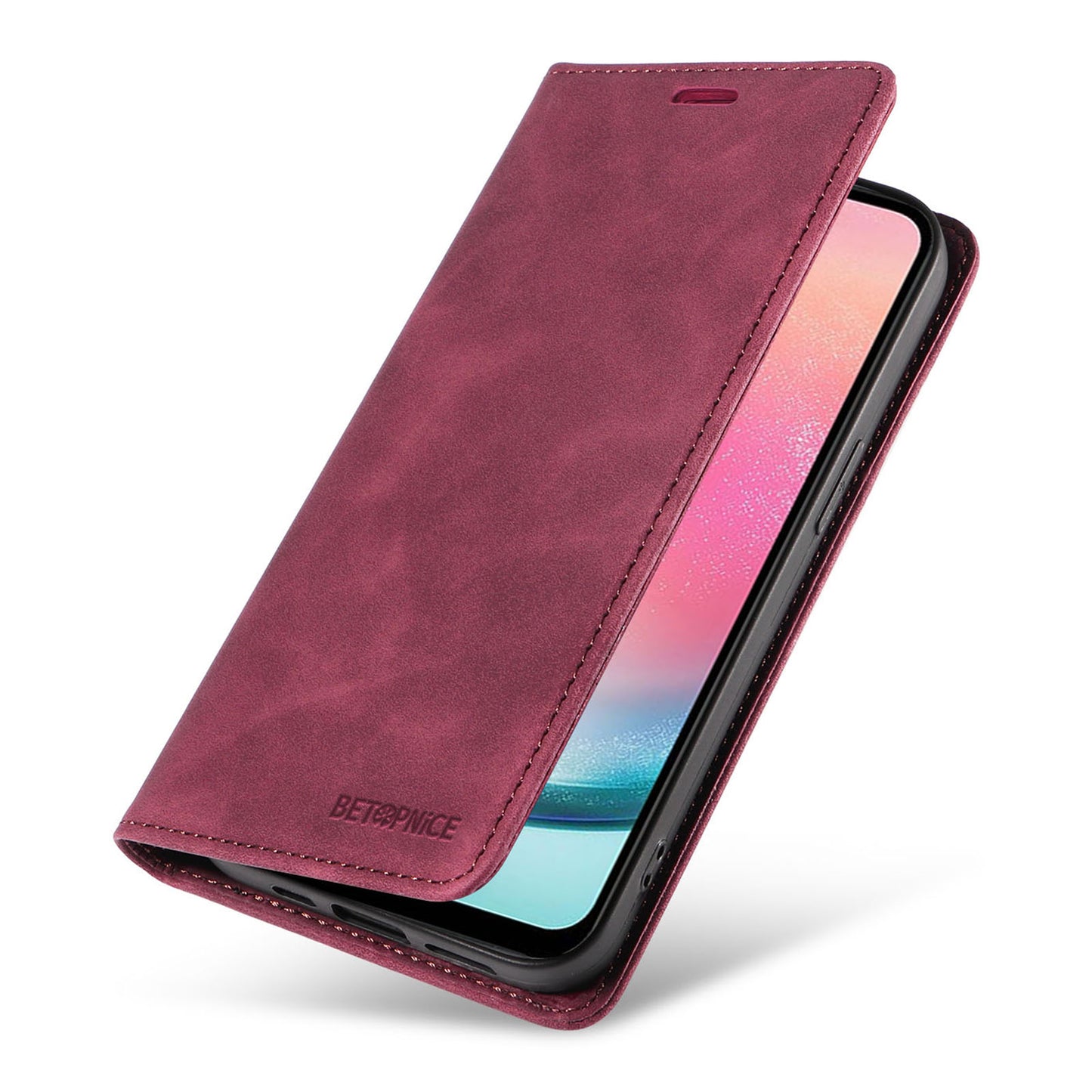 Uniqkart 003 For Samsung Galaxy A24 4G RFID Blocking PU Leather Stand Cover Shockproof Wallet Cell Phone Case - Red