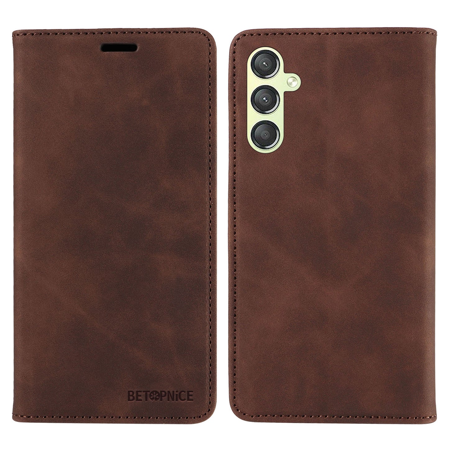 Uniqkart 003 For Samsung Galaxy A24 4G RFID Blocking PU Leather Stand Cover Shockproof Wallet Cell Phone Case - Brown
