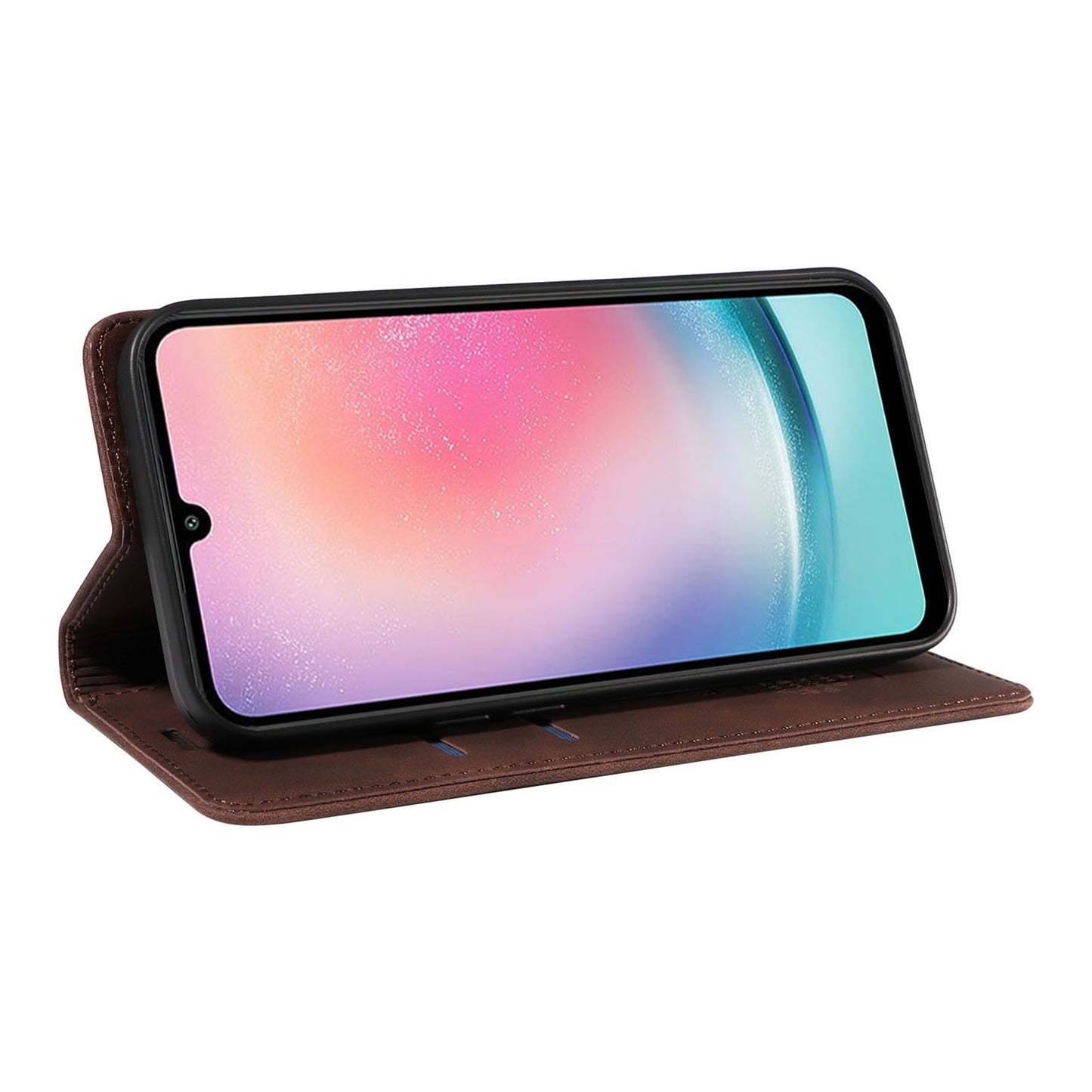 Uniqkart 003 For Samsung Galaxy A24 4G RFID Blocking PU Leather Stand Cover Shockproof Wallet Cell Phone Case - Brown
