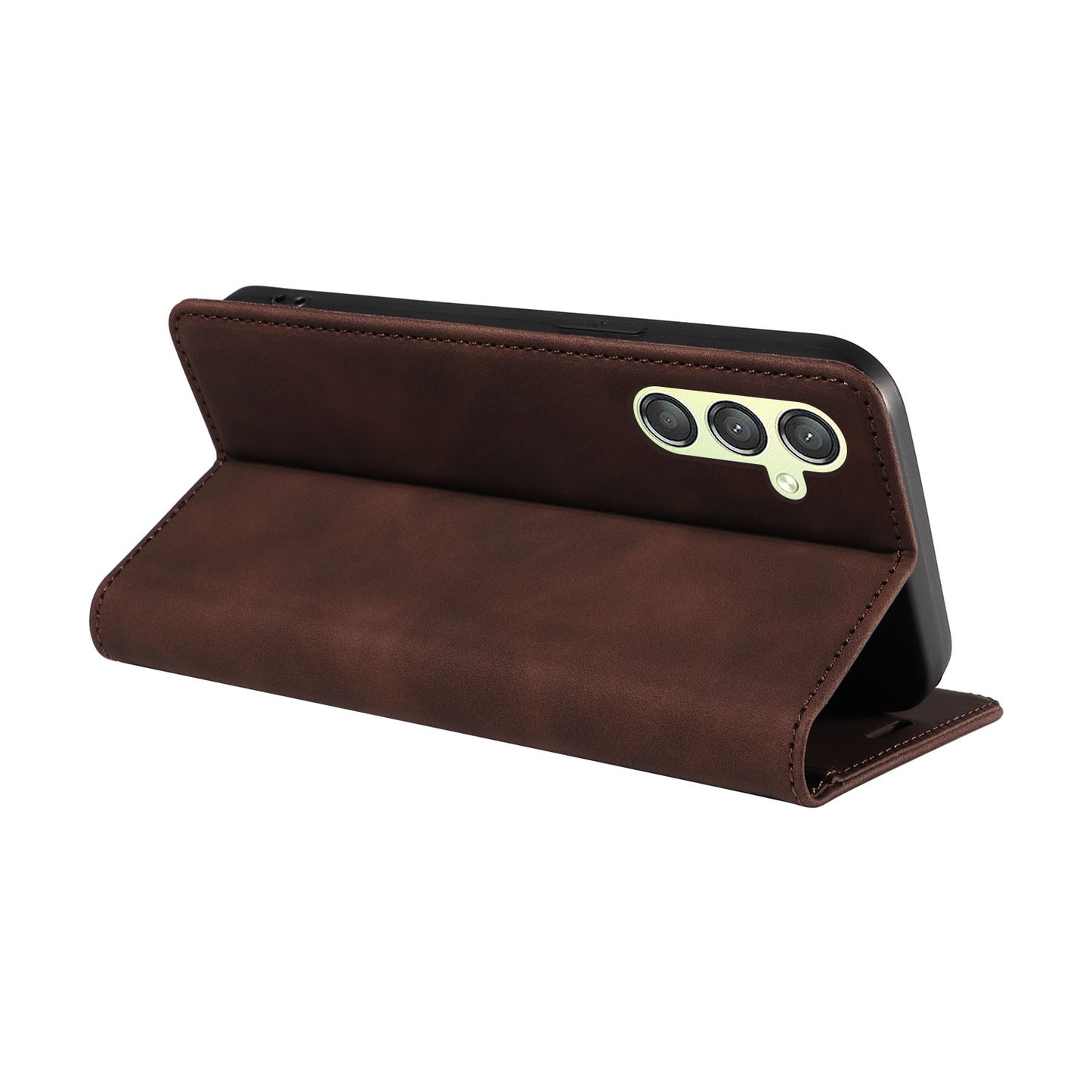 Uniqkart 003 For Samsung Galaxy A24 4G RFID Blocking PU Leather Stand Cover Shockproof Wallet Cell Phone Case - Brown