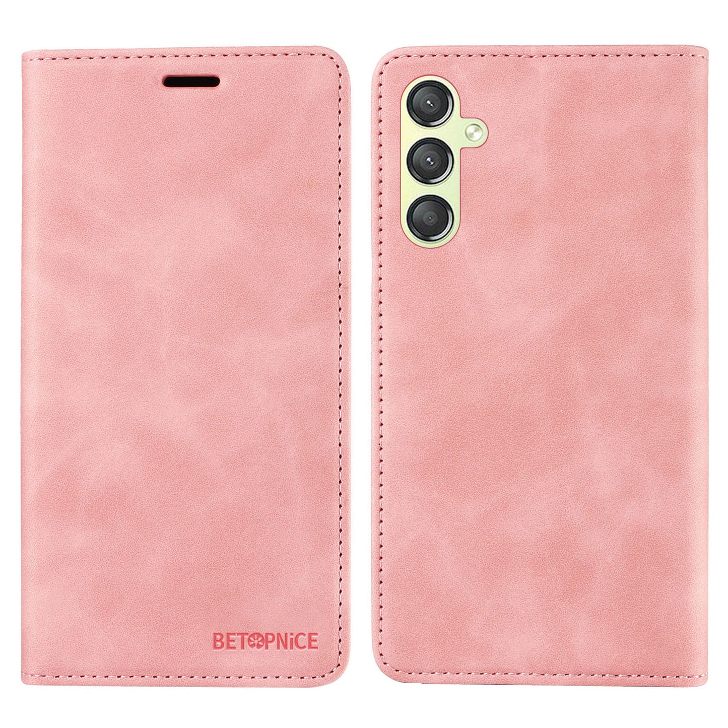 Uniqkart 003 For Samsung Galaxy A24 4G RFID Blocking PU Leather Stand Cover Shockproof Wallet Cell Phone Case - Pink
