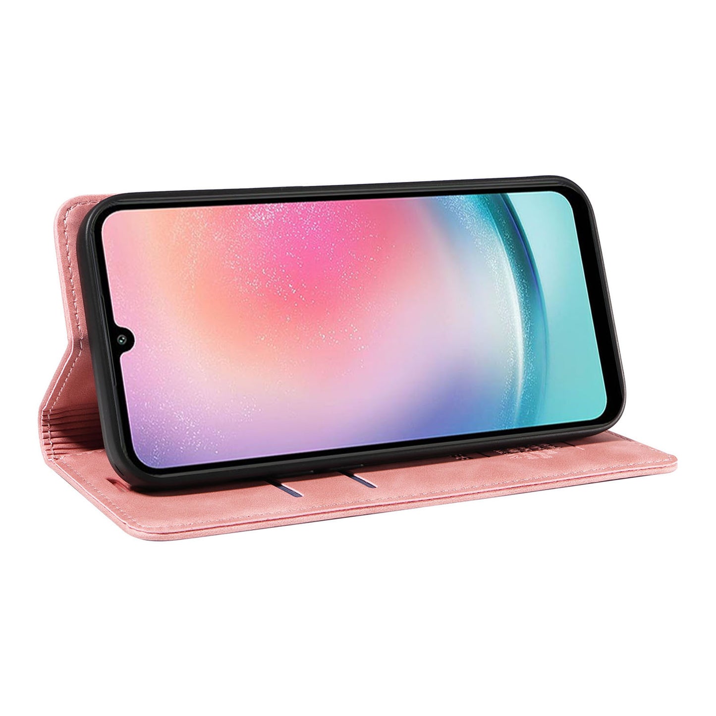 Uniqkart 003 For Samsung Galaxy A24 4G RFID Blocking PU Leather Stand Cover Shockproof Wallet Cell Phone Case - Pink