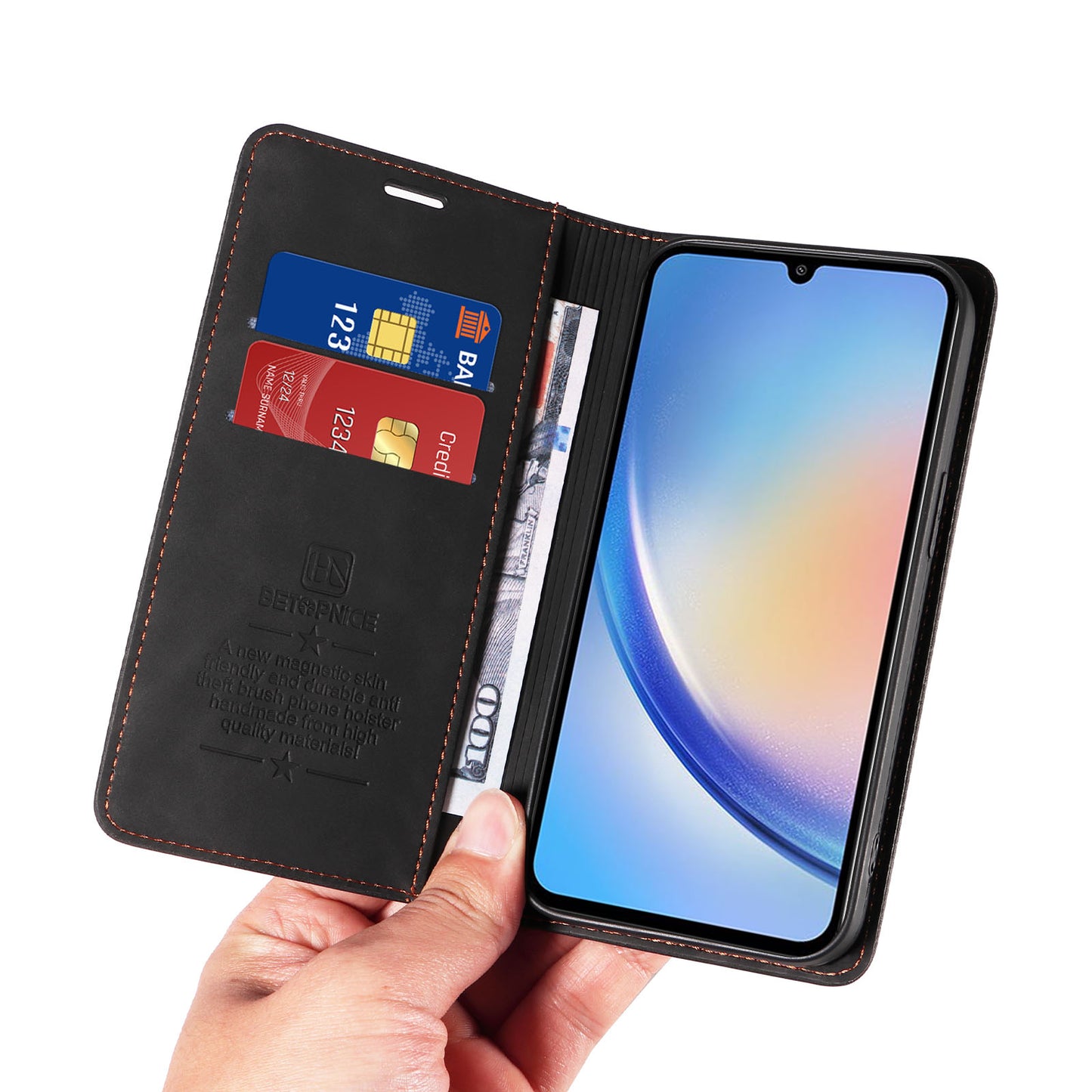 Uniqkart 003 For Samsung Galaxy A34 5G Wallet RFID Blocking Phone Stand Cover Shockproof PU Leather Case - Black