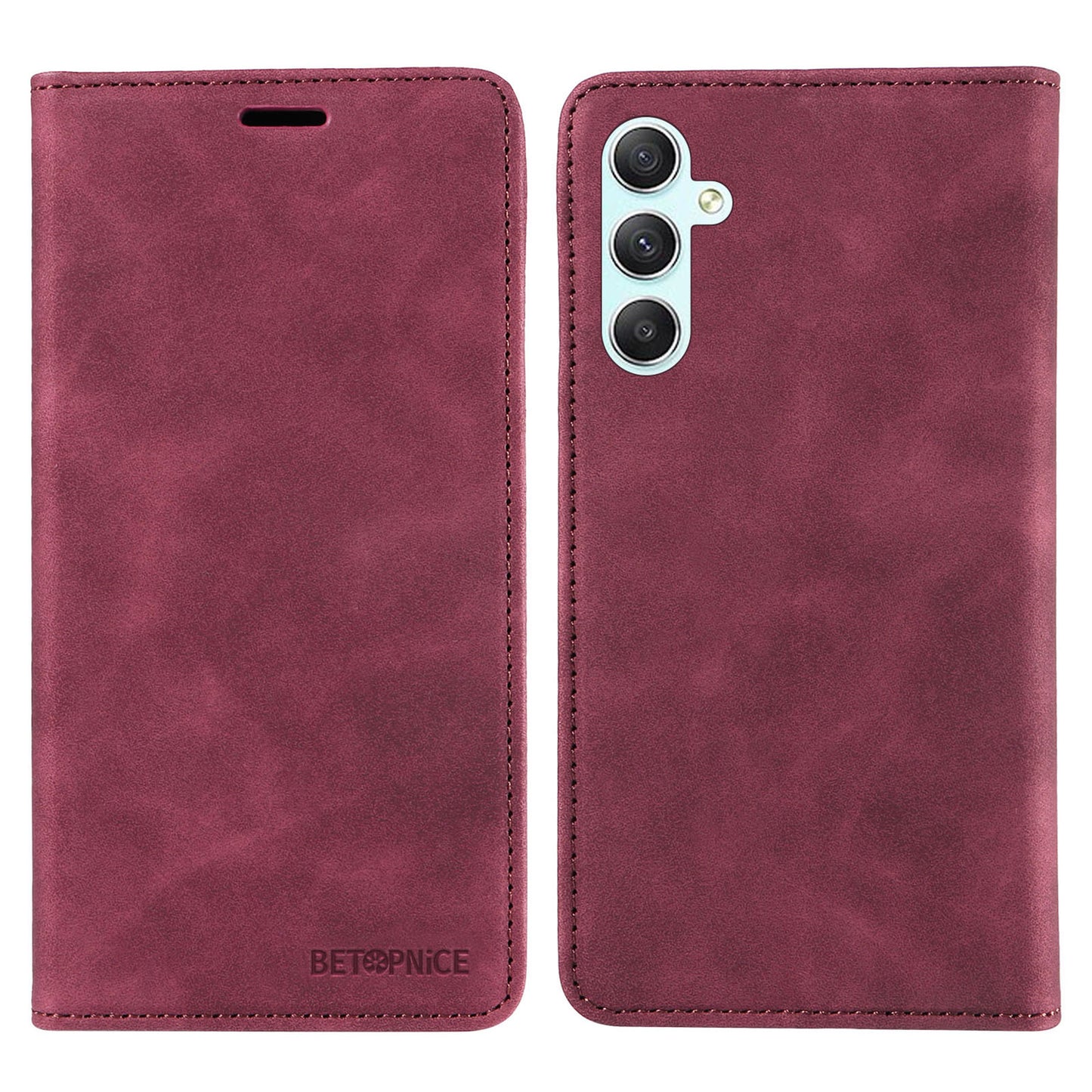 Uniqkart 003 For Samsung Galaxy A34 5G Wallet RFID Blocking Phone Stand Cover Shockproof PU Leather Case - Red