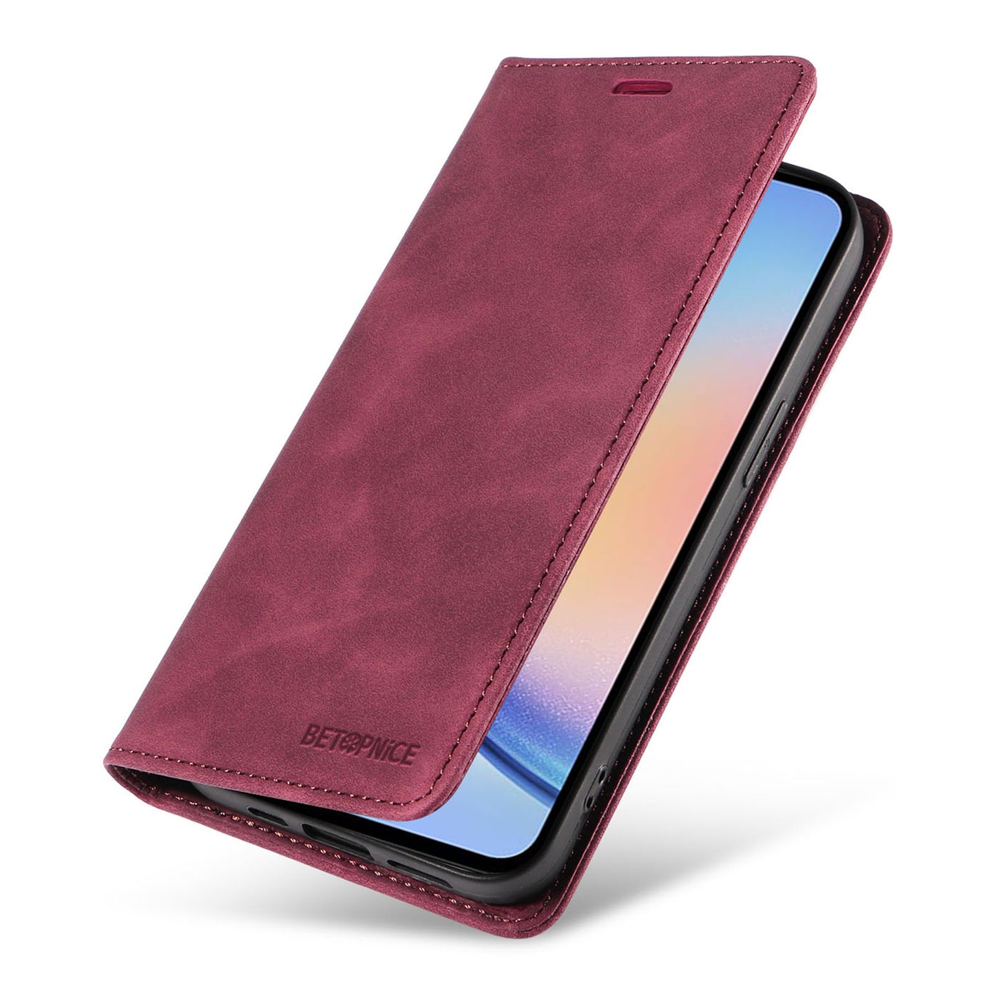 Uniqkart 003 For Samsung Galaxy A34 5G Wallet RFID Blocking Phone Stand Cover Shockproof PU Leather Case - Red