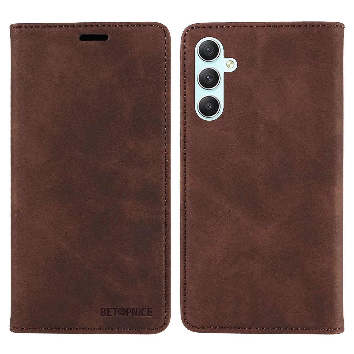 Uniqkart 003 For Samsung Galaxy A34 5G Wallet RFID Blocking Phone Stand Cover Shockproof PU Leather Case - Brown