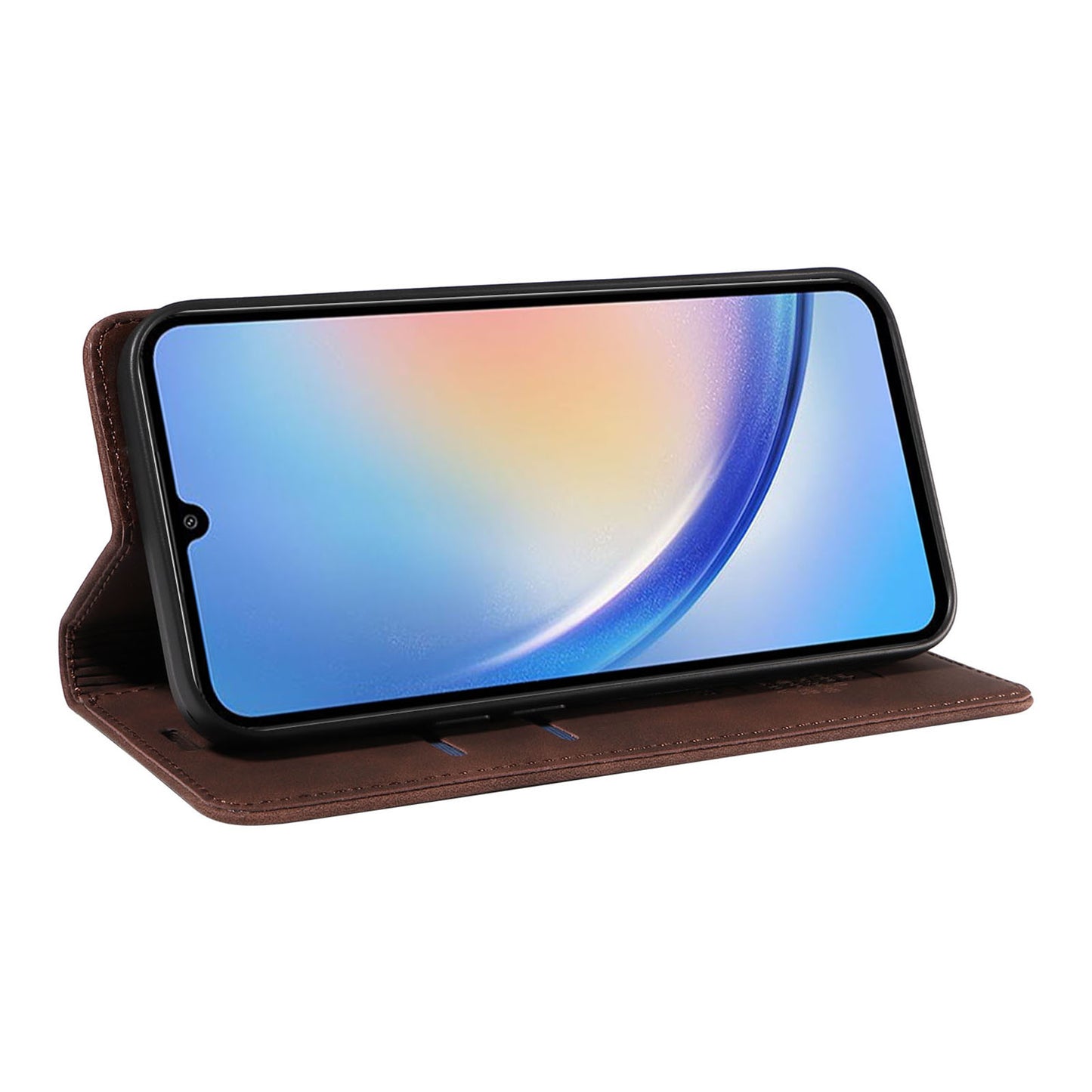 Uniqkart 003 For Samsung Galaxy A34 5G Wallet RFID Blocking Phone Stand Cover Shockproof PU Leather Case - Brown