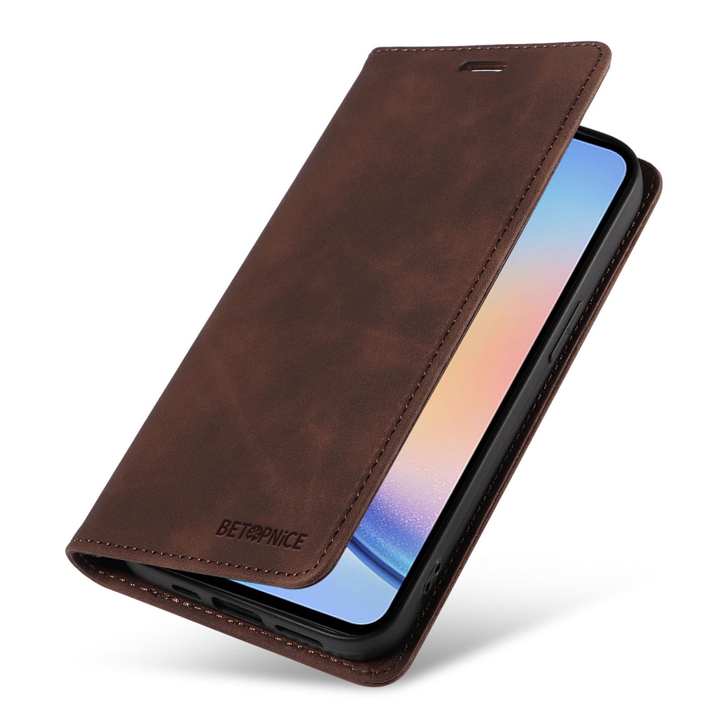 Uniqkart 003 For Samsung Galaxy A34 5G Wallet RFID Blocking Phone Stand Cover Shockproof PU Leather Case - Brown