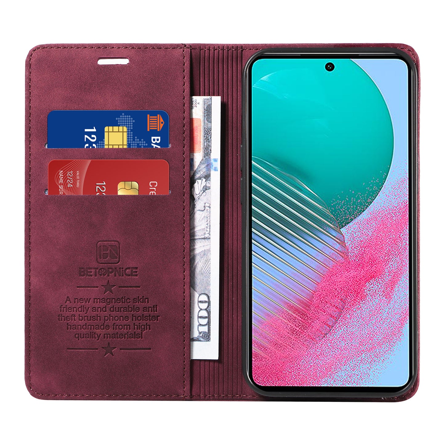Uniqkart 003 For Samsung Galaxy M54 5G / F54 5G Shockproof PU Leather Cell Phone Case Wallet RFID Blocking Phone Stand Cover - Red