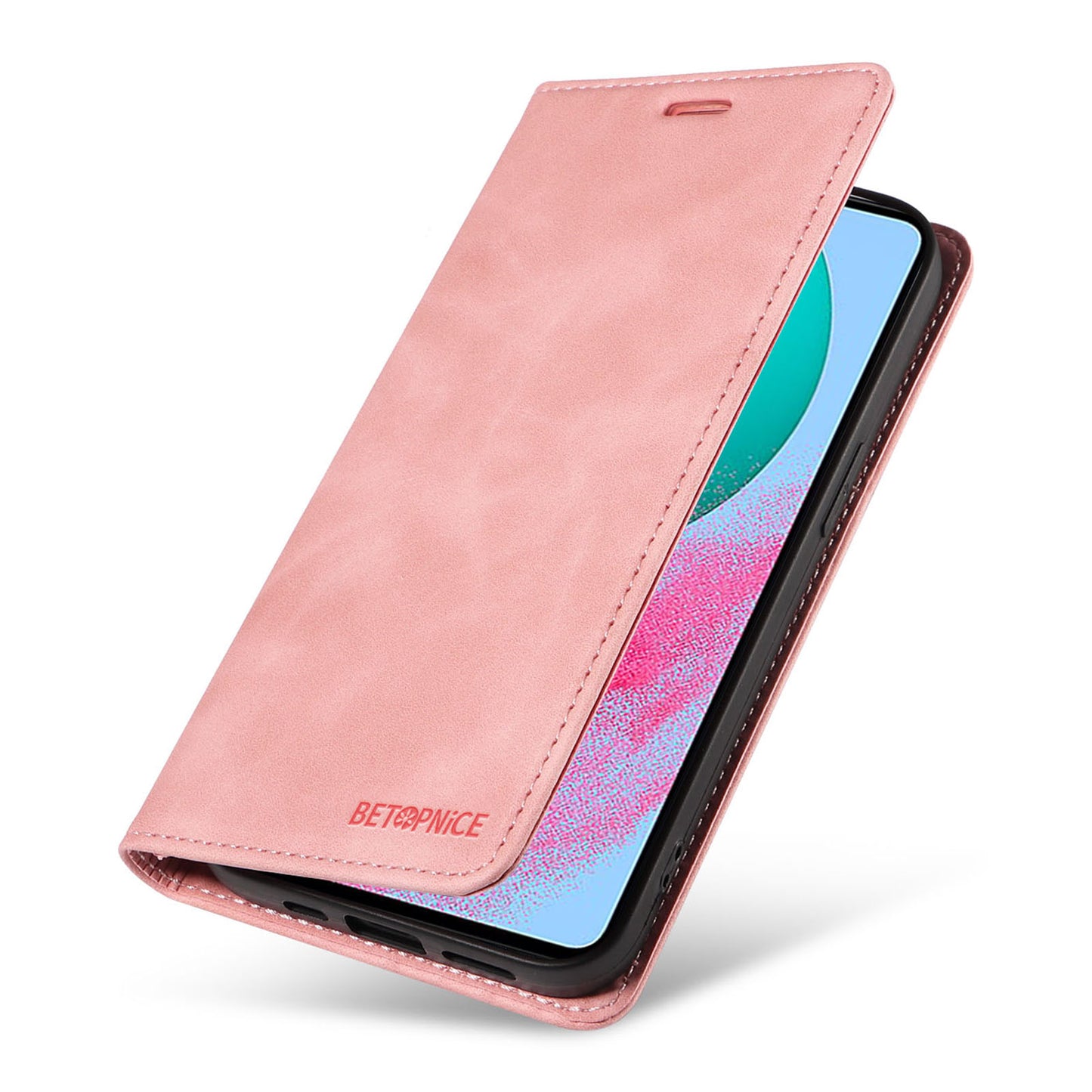 Uniqkart 003 For Samsung Galaxy M54 5G / F54 5G Shockproof PU Leather Cell Phone Case Wallet RFID Blocking Phone Stand Cover - Pink