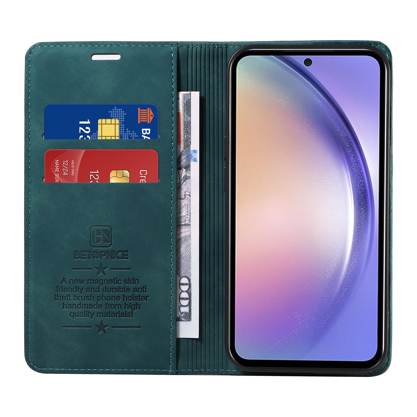 Uniqkart 003 Phone Stand Cover For Samsung Galaxy A54 5G , Anti-Dust Wallet RFID Blocking PU Leather Case - Green